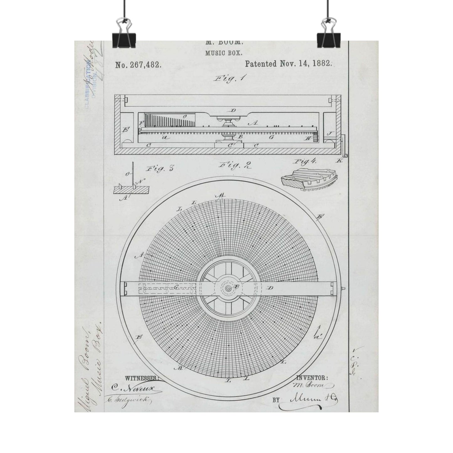 Patent Drawing of Engine - for M. Boom's Music Box Public domain image High Quality Matte Wall Art Poster for Home, Office, Classroom