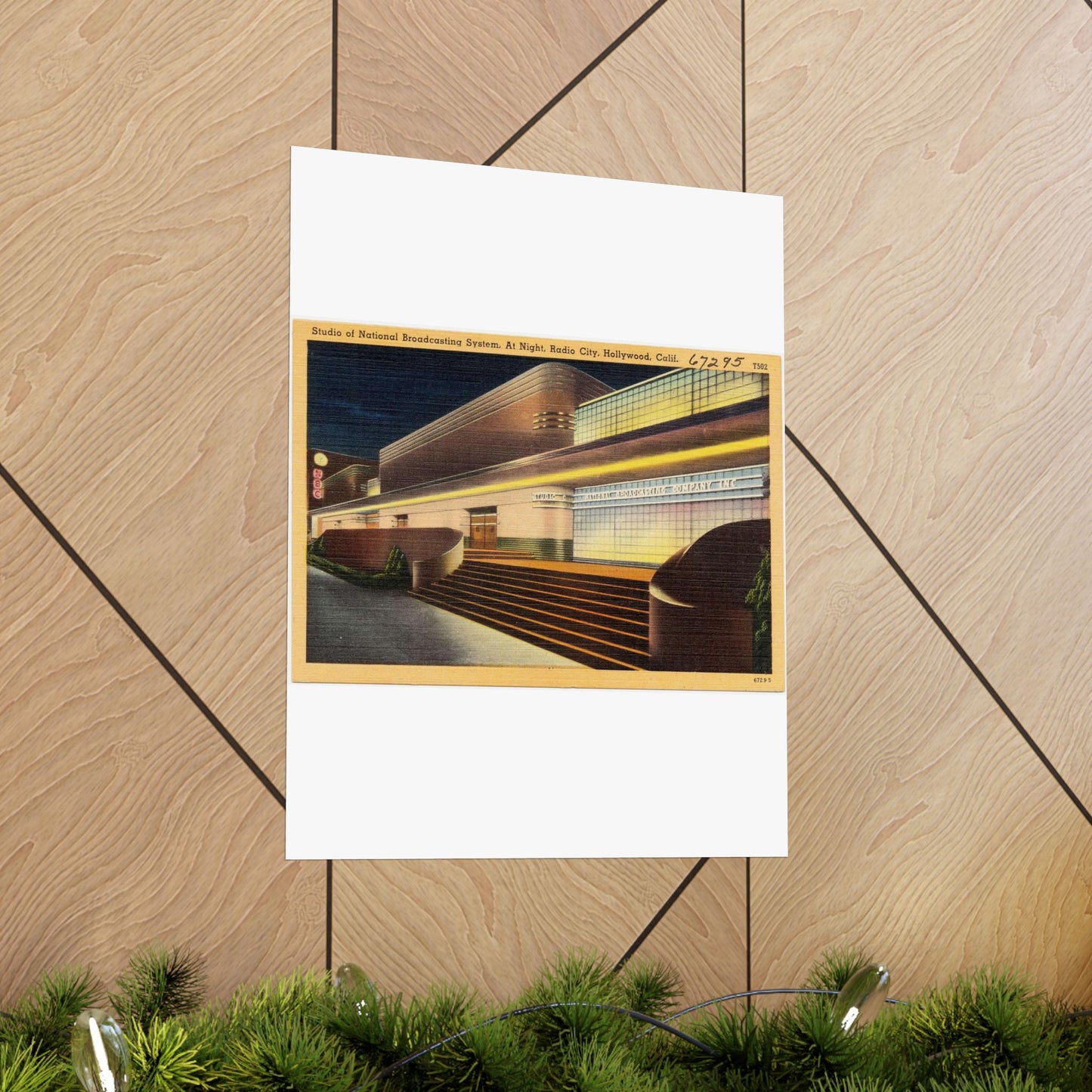 Studio of National Broadcasting System, at night, Radio City, Hollywood, Calif. High Quality Matte Wall Art Poster for Home, Office, Classroom