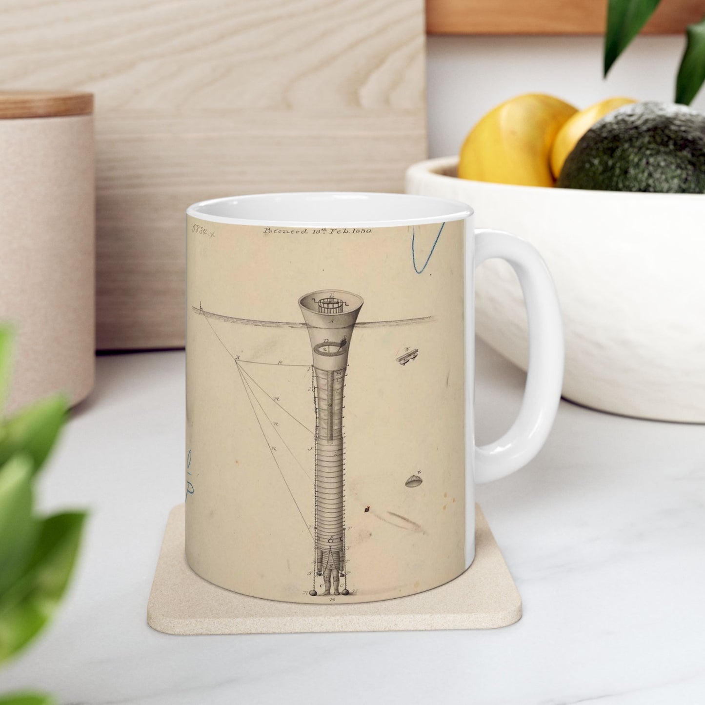 Patent drawing - Drawing of Submarine Explorer - Public domain portrait drawing Public domain image Beautiful Novelty Ceramic Coffee Mug 11oz