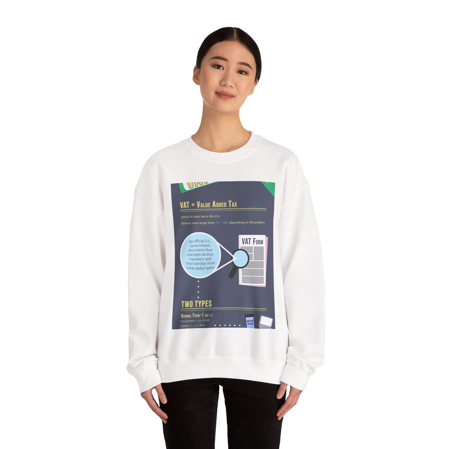 What is VAT? - A poster with a lot of different things on it White Heavy Blend Adult Crew Neck SweatShirt