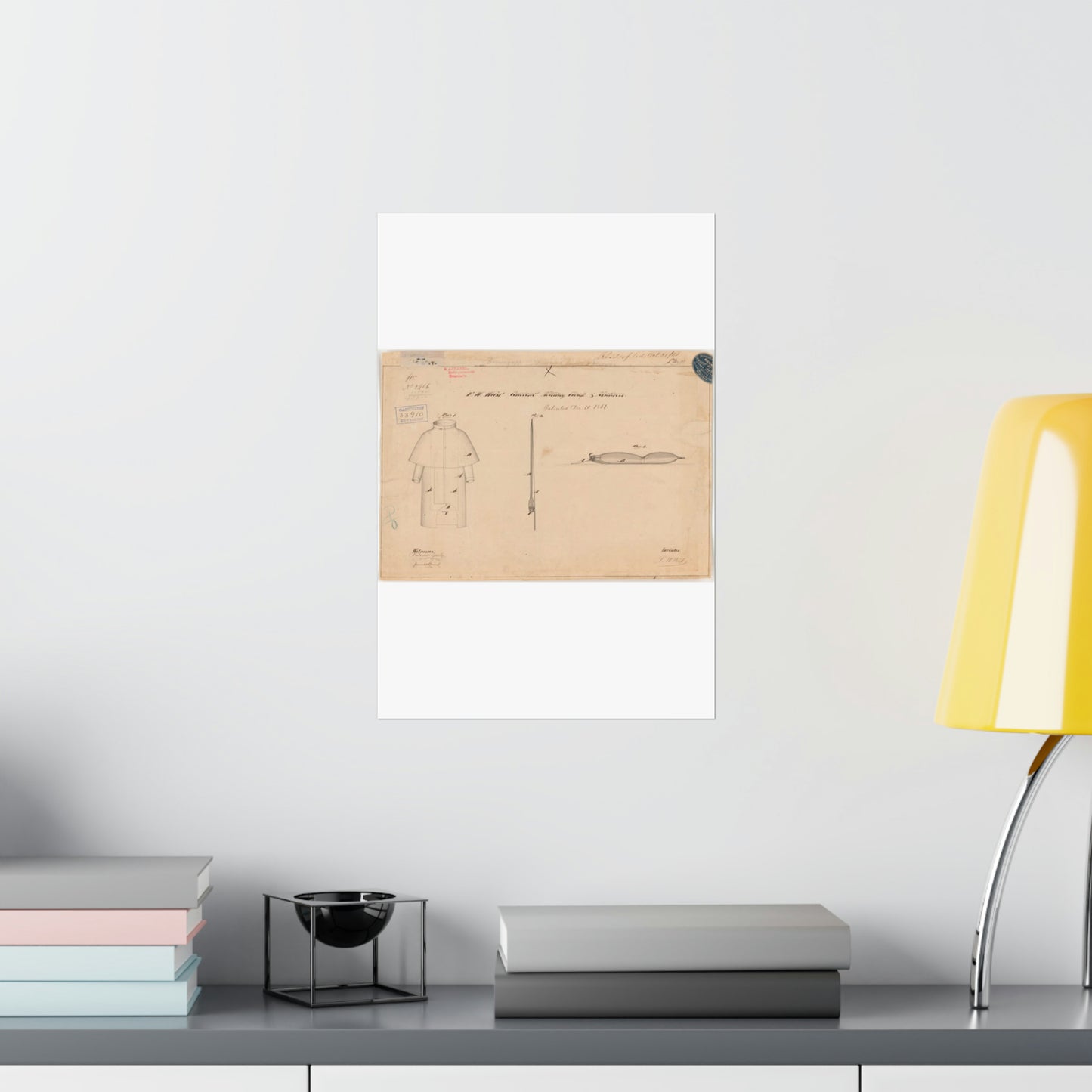 Patent drawing - Drawing of Combined Military Cloak and Mattress Public domain image High Quality Matte Wall Art Poster for Home, Office, Classroom