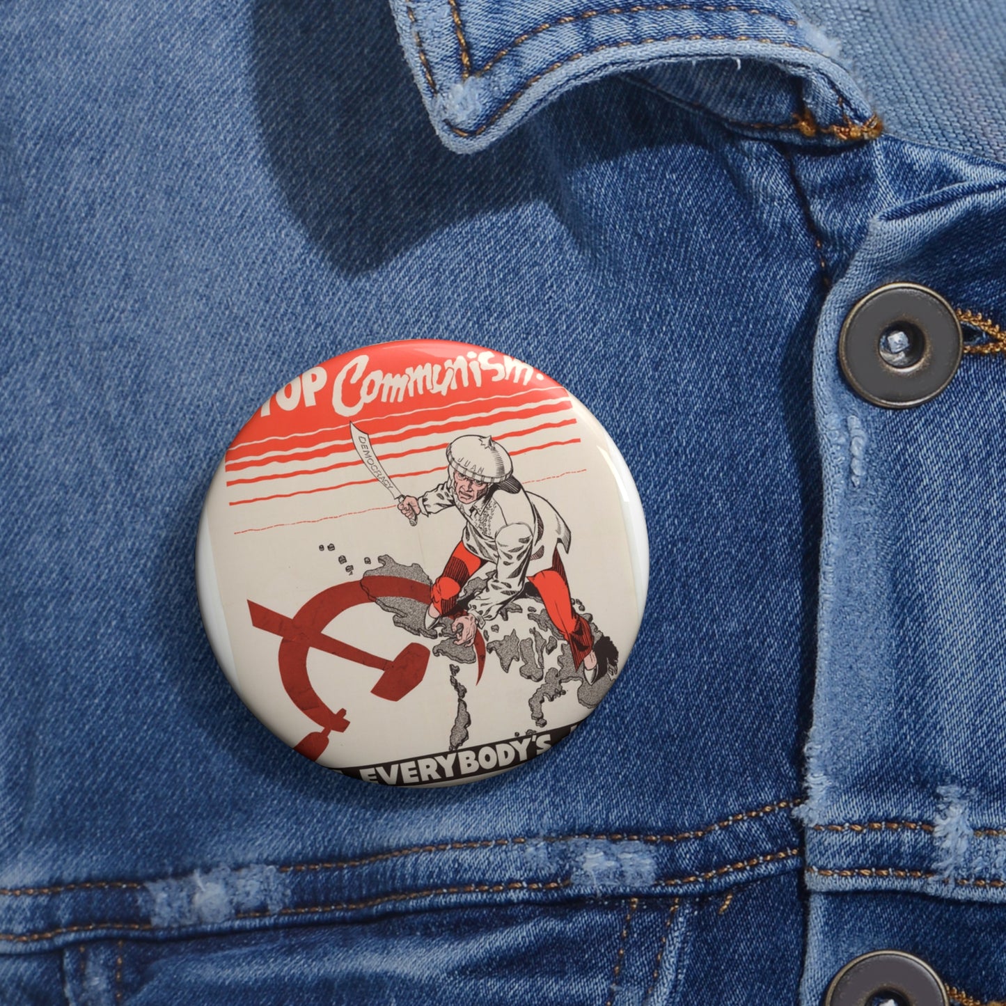 Stop Communism, Cold War American Propaganda poster Pin Buttons with Crisp Design