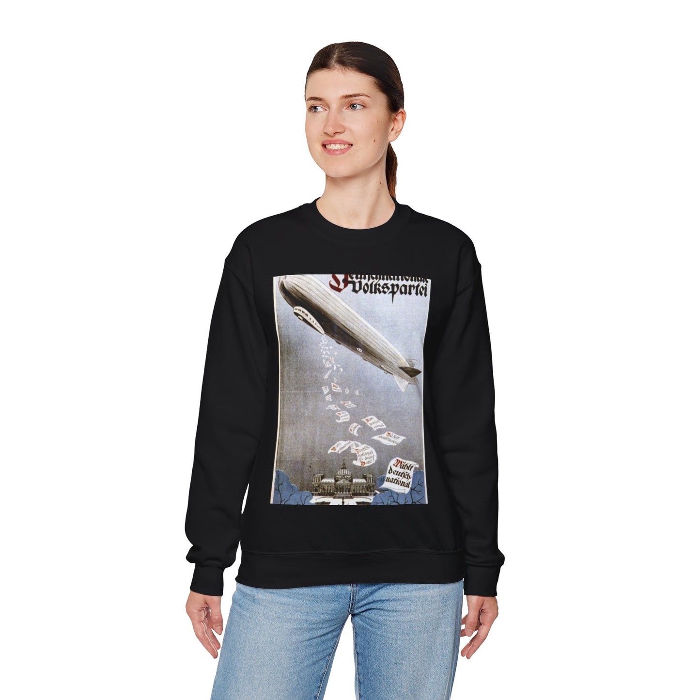 german election poster. oct 1924 - Deutsche Zeppelin Reederei Company Black Heavy Blend Adult Crew Neck SweatShirt