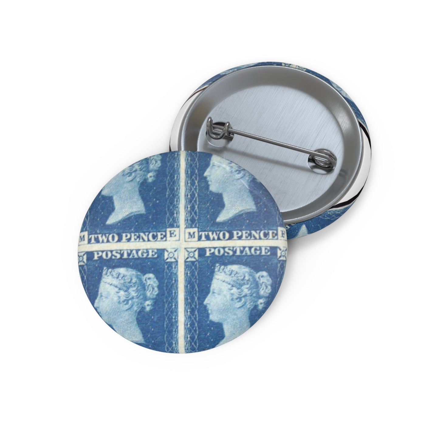 "Two Penny Blue" postage stamps Pin Buttons with Crisp Design