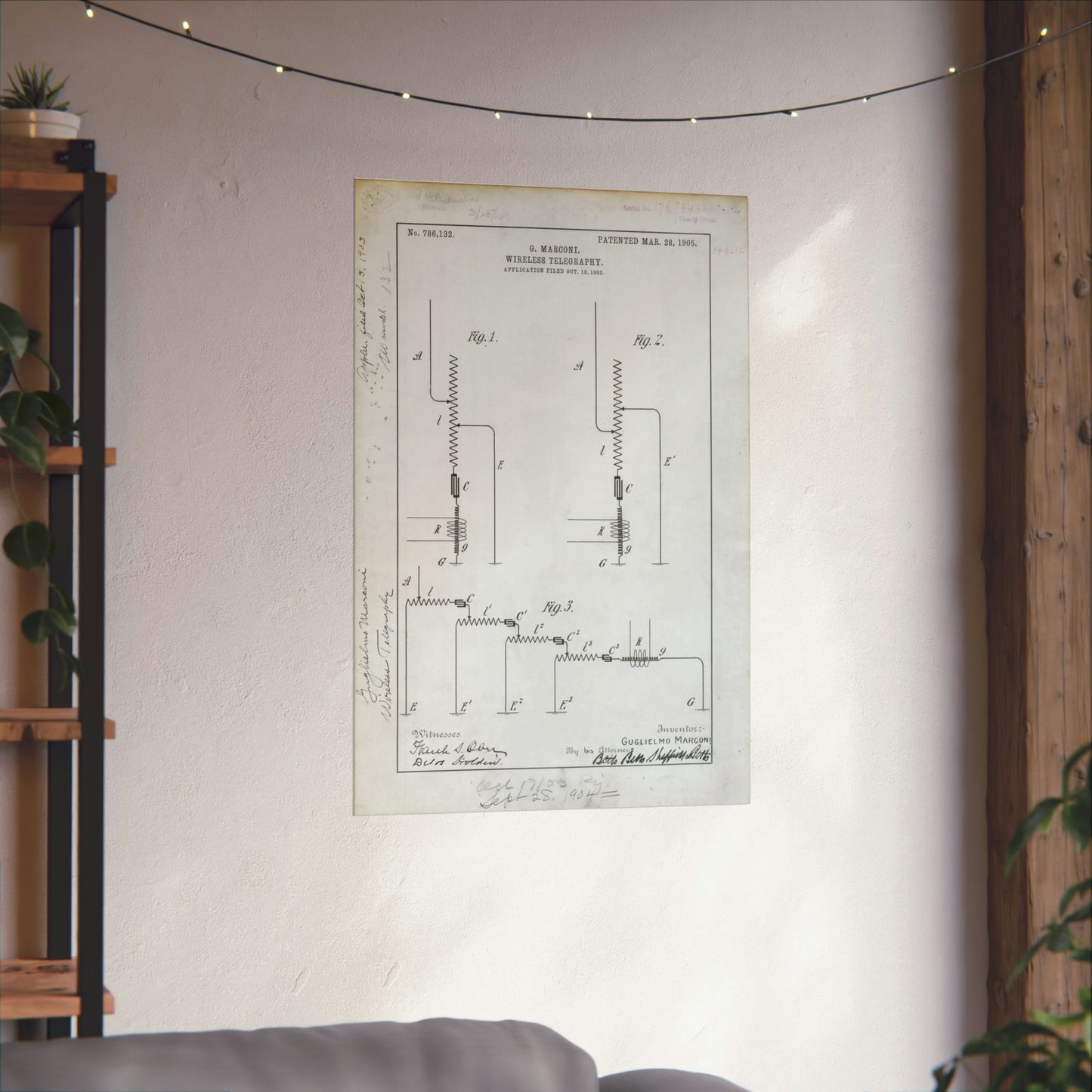 Patent drawing - for G. Marconi's Wireless Telegraphy Public domain image High Quality Matte Wall Art Poster for Home, Office, Classroom
