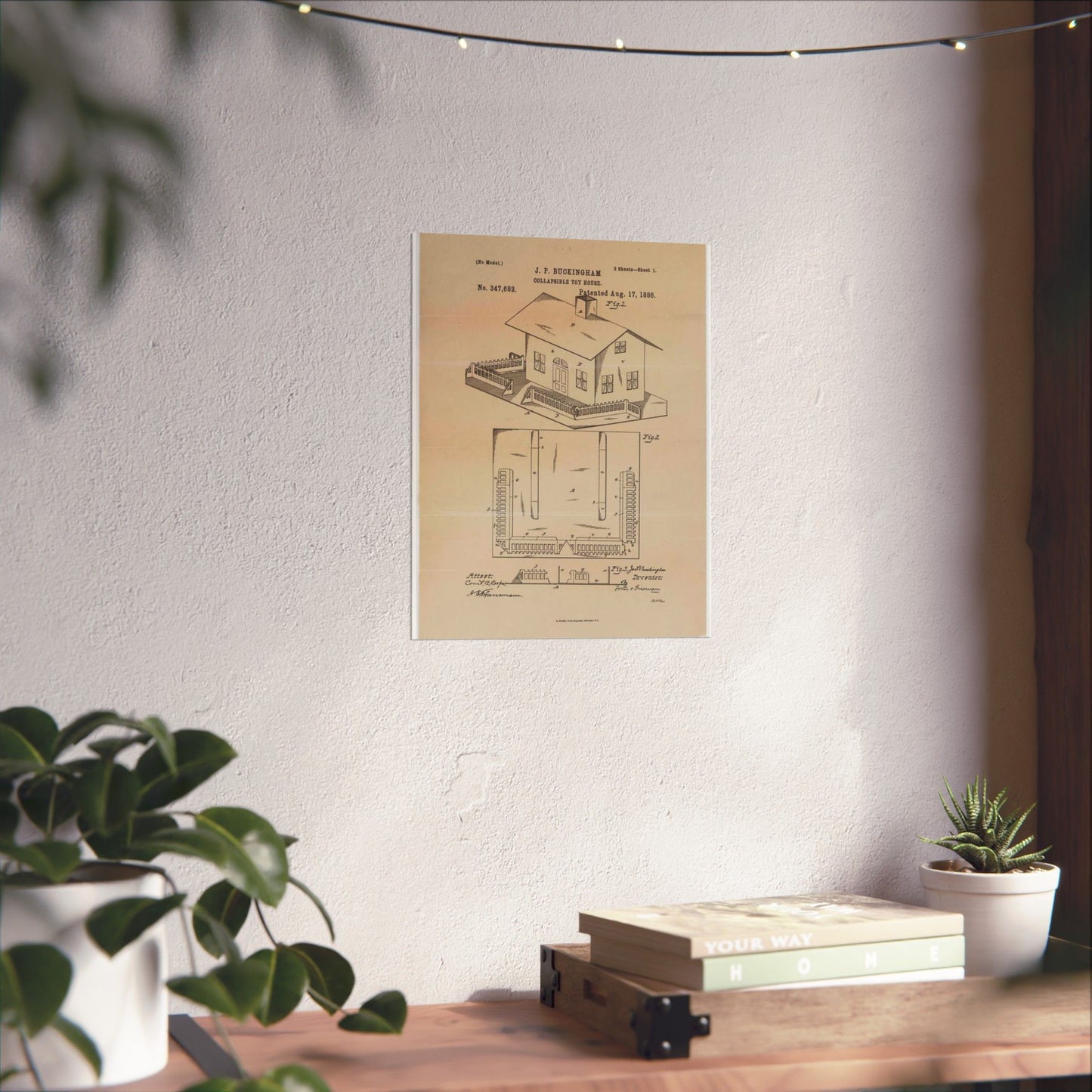 Patent Drawing of Engine - Drawing for a Collapsible Toy House Public domain image High Quality Matte Wall Art Poster for Home, Office, Classroom