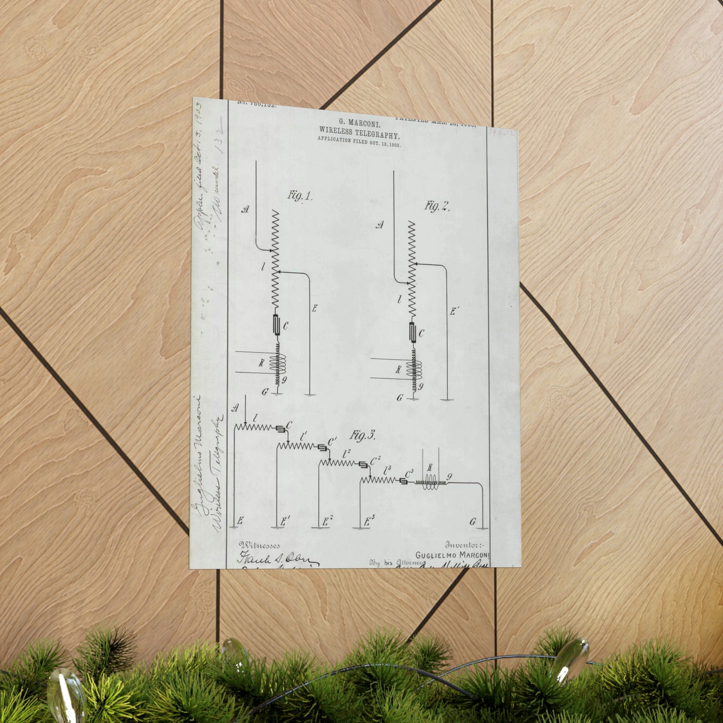 Patent drawing - for G. Marconi's Wireless Telegraphy Public domain image High Quality Matte Wall Art Poster for Home, Office, Classroom
