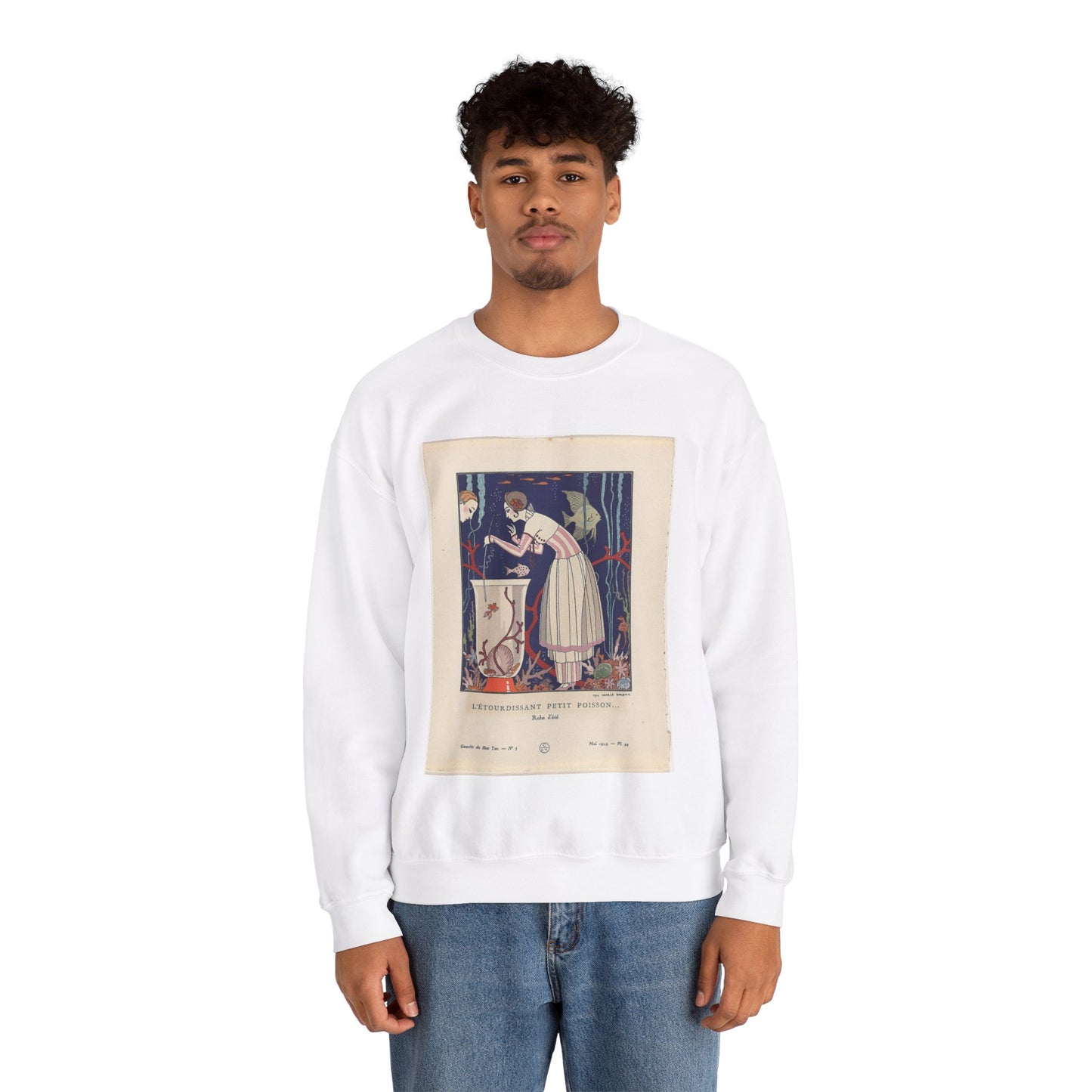 Gazette du Bon Ton, 1914 - No. 5, Pl. 44: L'étourdissant petit poisson (...) / Robe d'été White Heavy Blend Adult Crew Neck SweatShirt