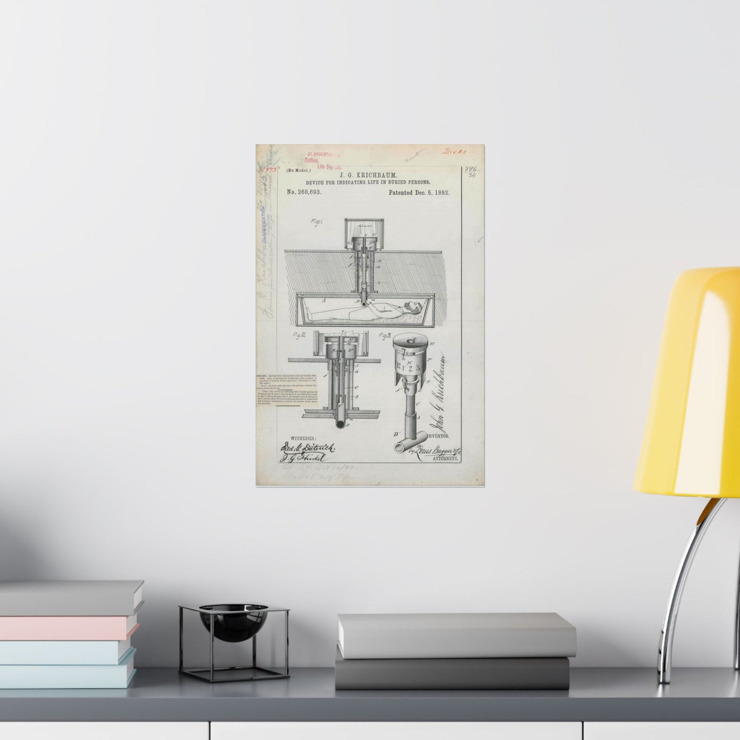 Patent drawing - for J. G. Krichbaum's Device for Indicating Life in Buried Persons Public domain image High Quality Matte Wall Art Poster for Home, Office, Classroom