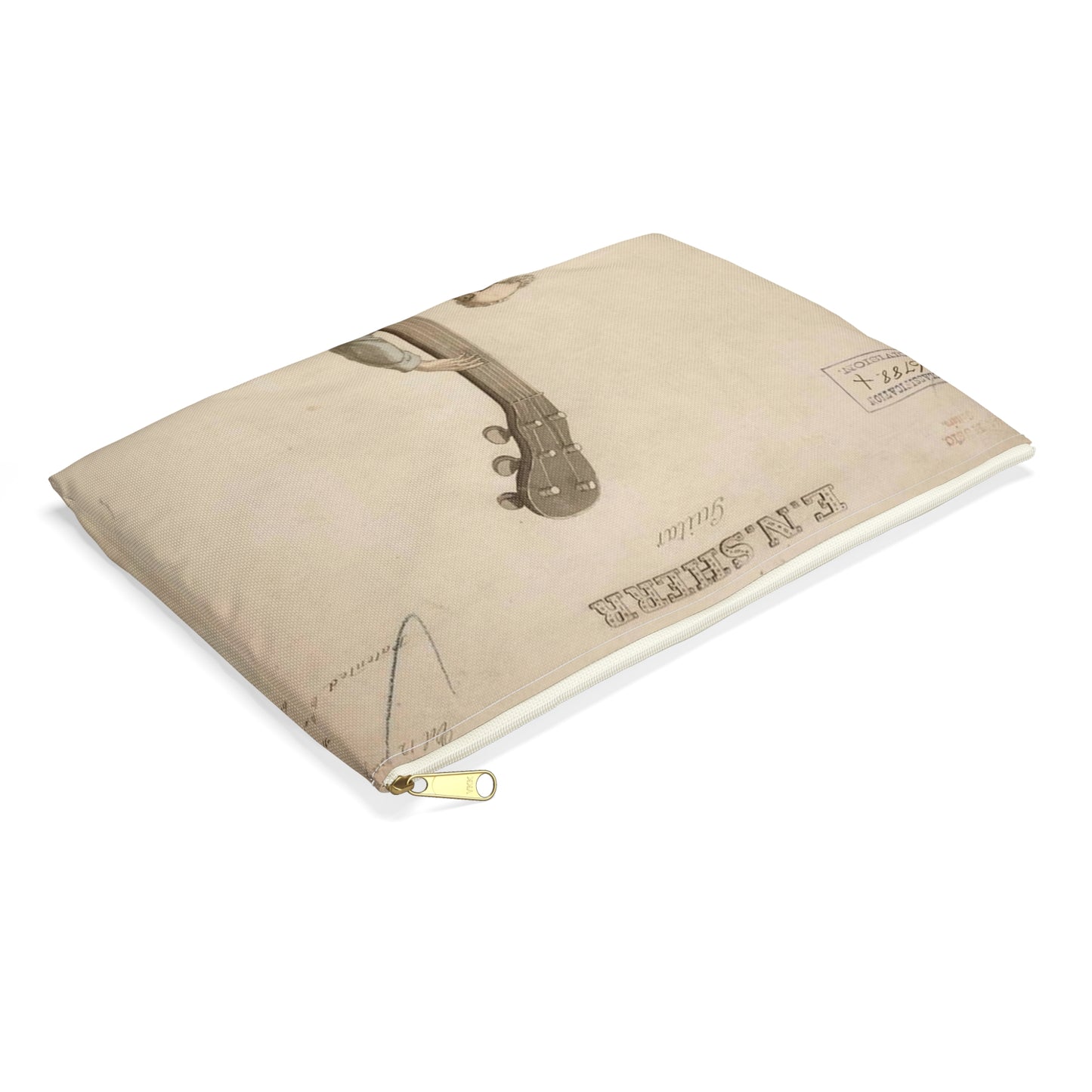Patent drawing - Drawing of a Harp Guitar Public domain image Large Organizer Pouch with Black Zipper