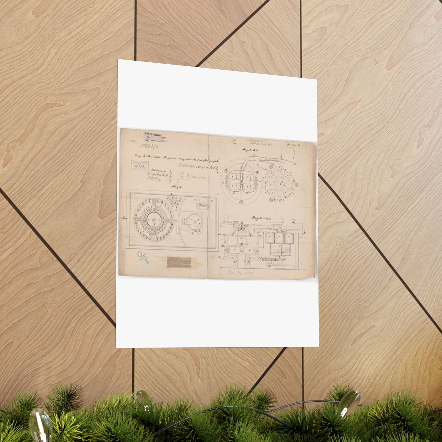 Patent drawing - Drawing of Improvements in Magneto-electric Telegraphs Public domain image High Quality Matte Wall Art Poster for Home, Office, Classroom