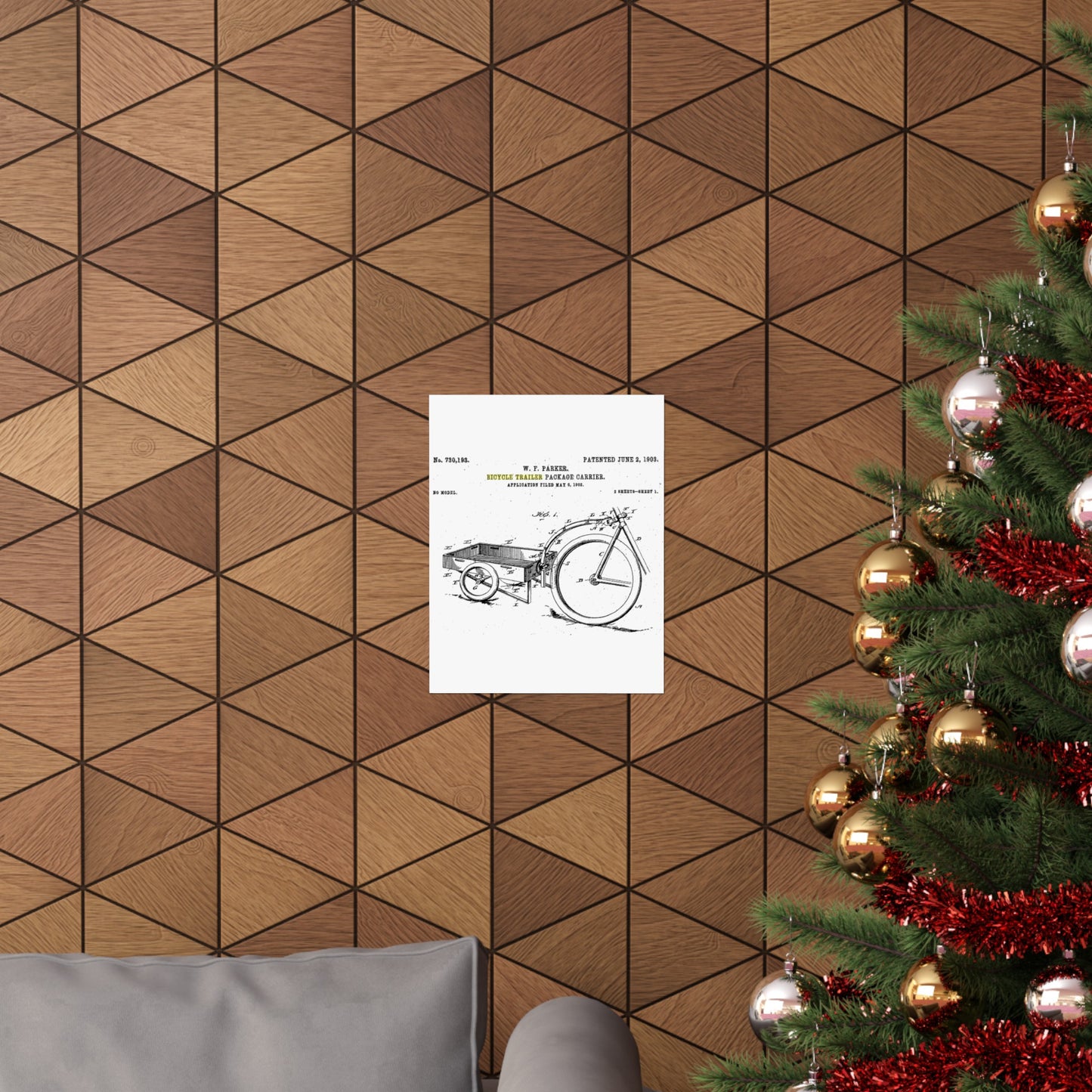Patent Drawing of Engine - Bicycle Trailer Patent (1903) Public domain image High Quality Matte Wall Art Poster for Home, Office, Classroom