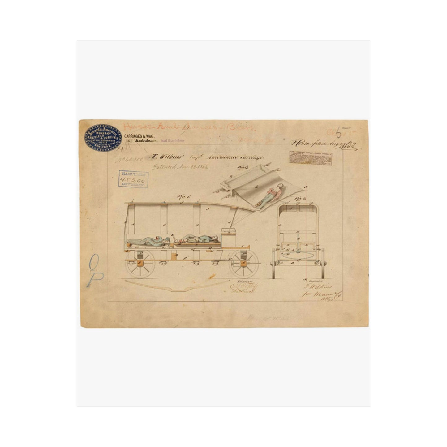 Patent drawing - Drawing of Improved Ambulance Carriage Public domain image High Quality Matte Wall Art Poster for Home, Office, Classroom