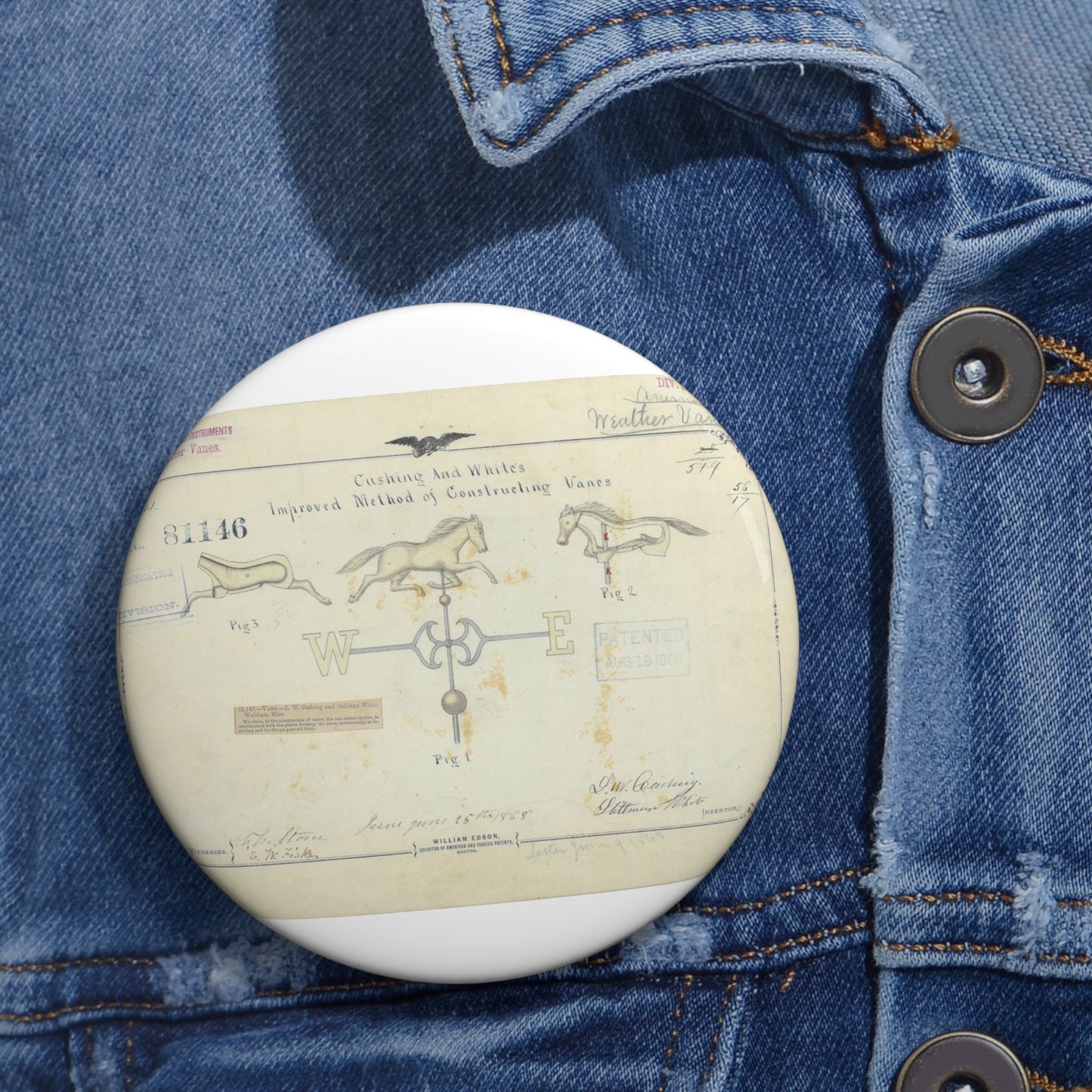 Patent drawing - Drawing of an Improved Method of Constructing Vanes Public domain image Pin Buttons with Crisp Design