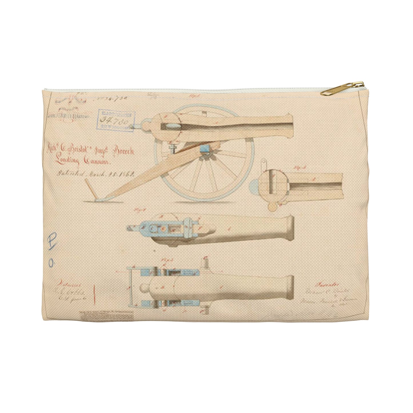 Patent drawing - Drawing of Improved Breech Loading Cannon Public domain image Large Organizer Pouch with Black Zipper
