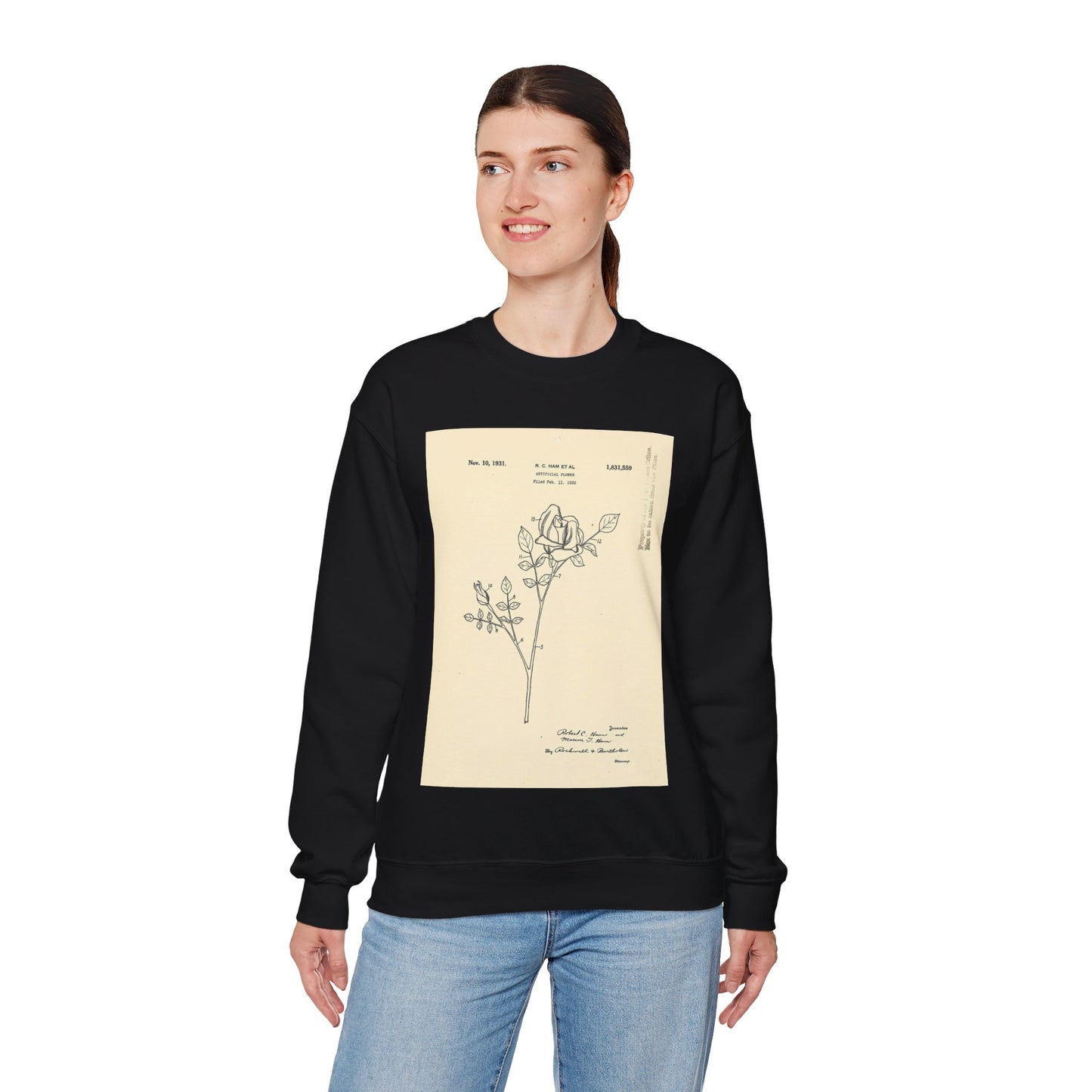 Patent Case File No. 1,831,559, Artificial Flower, Inventor(s)- Robert C. Ham and Marion T. Ham. - DPLA - 08745302078898b8870d70b04cb216a9 (page 5) Black Heavy Blend Adult Crew Neck SweatShirt