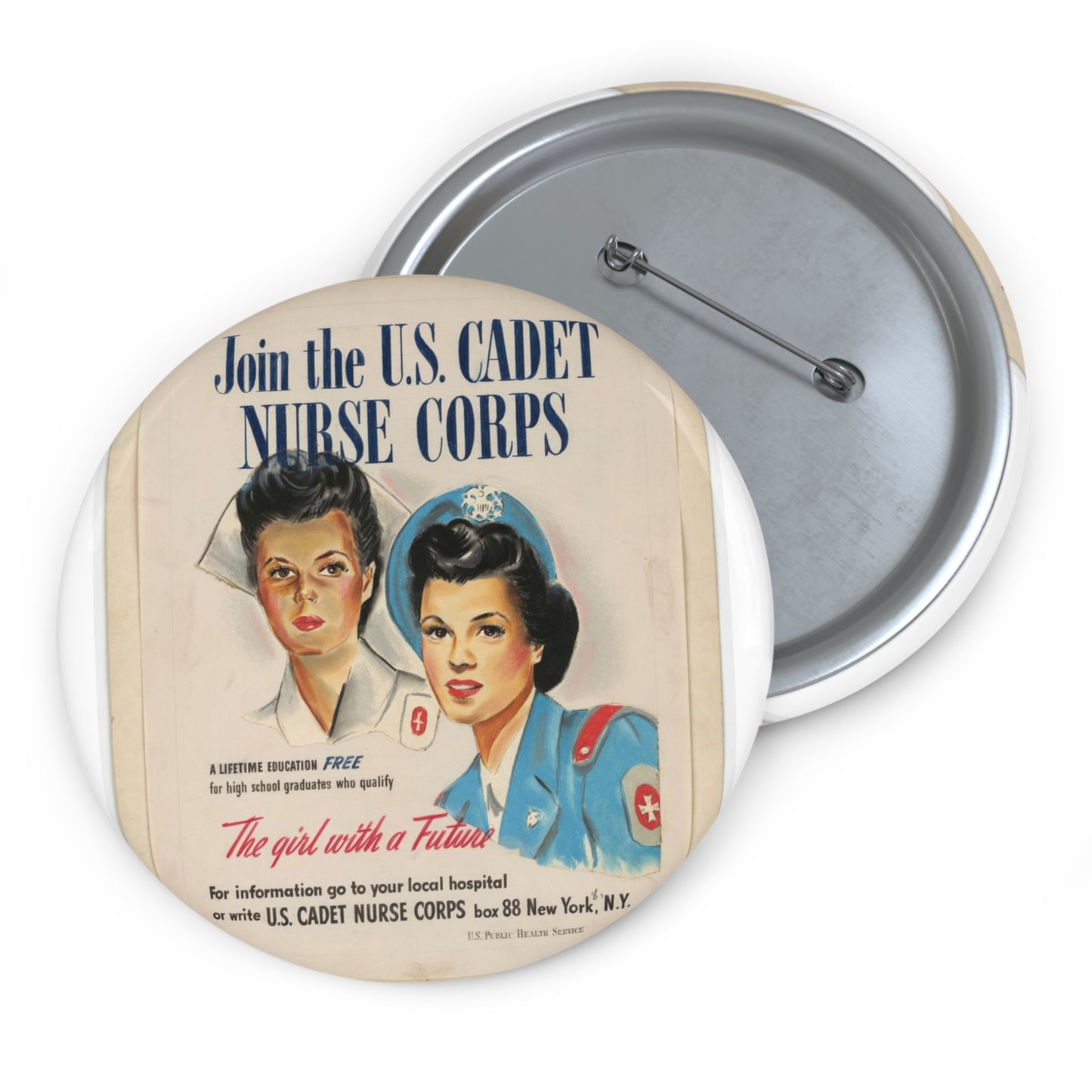Join the U.S. Cadet Nurse Corps Pin Buttons with Crisp Design
