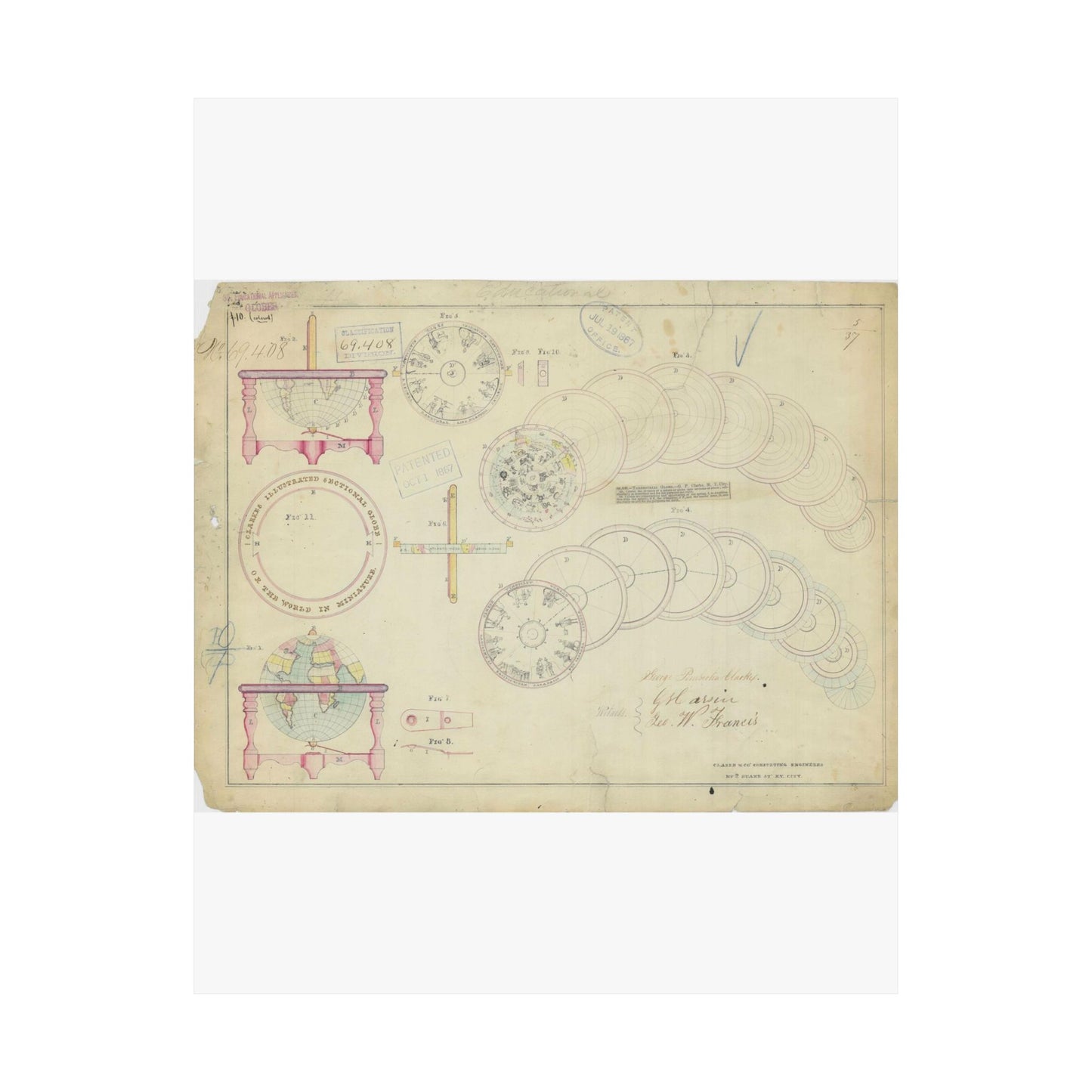 Patent drawing - Drawing of a Terrestrial Globe Public domain image High Quality Matte Wall Art Poster for Home, Office, Classroom