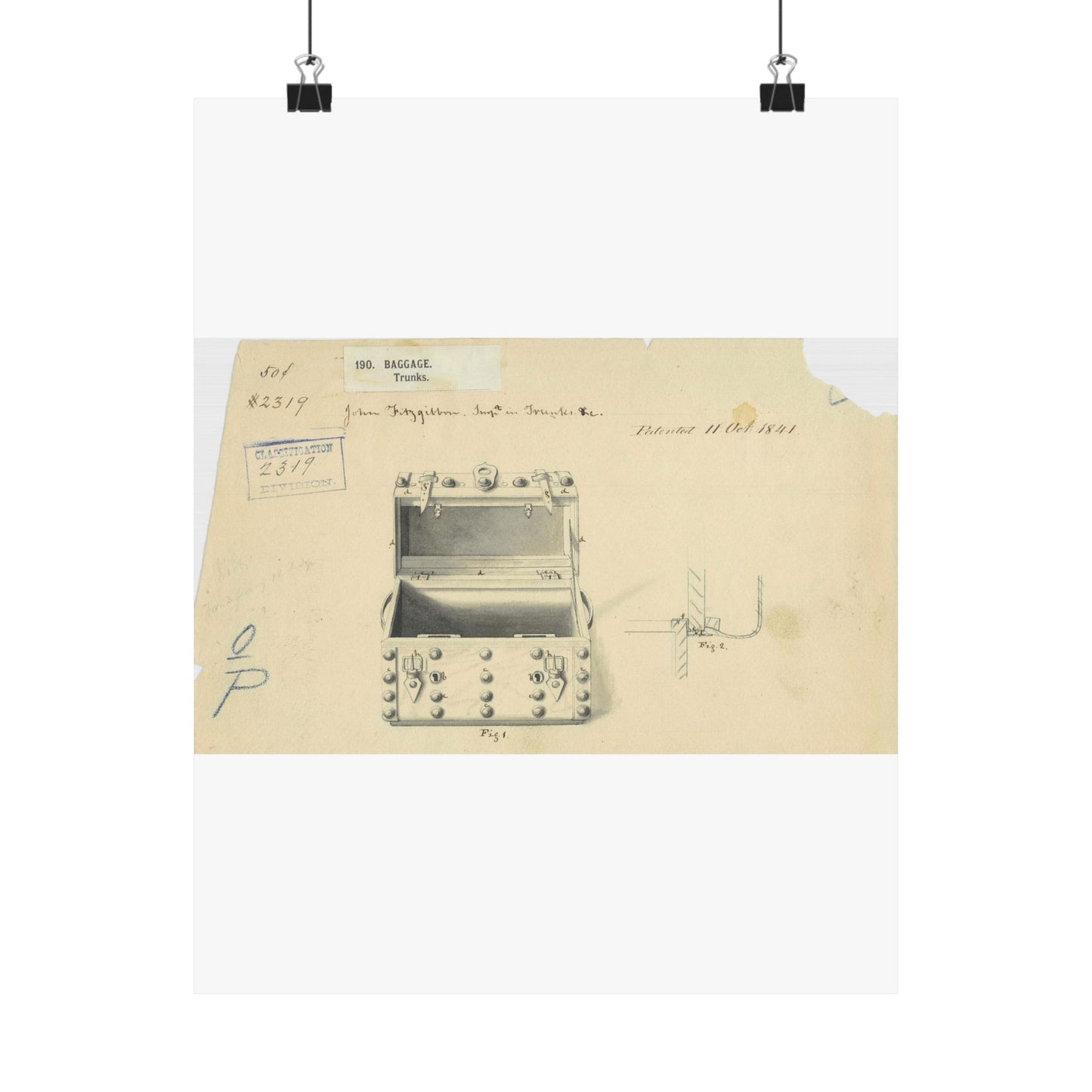 Patent drawing - Drawing of a Traveling Trunk Public domain image High Quality Matte Wall Art Poster for Home, Office, Classroom