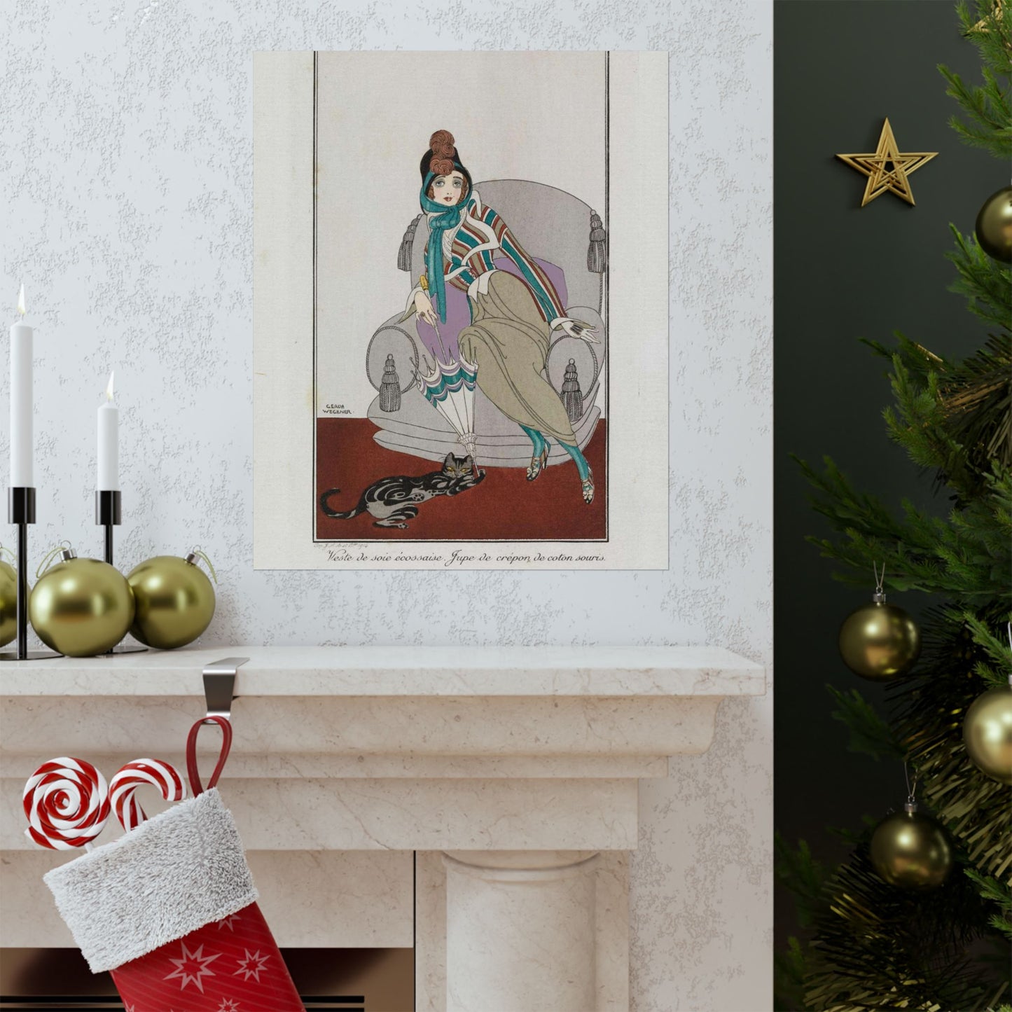 Jacket and skirt (Veste de soie écossaise. Jupe de crépon de coton souris) (CBL WEp 0946) High Quality Matte Wall Art Poster for Home, Office, Classroom