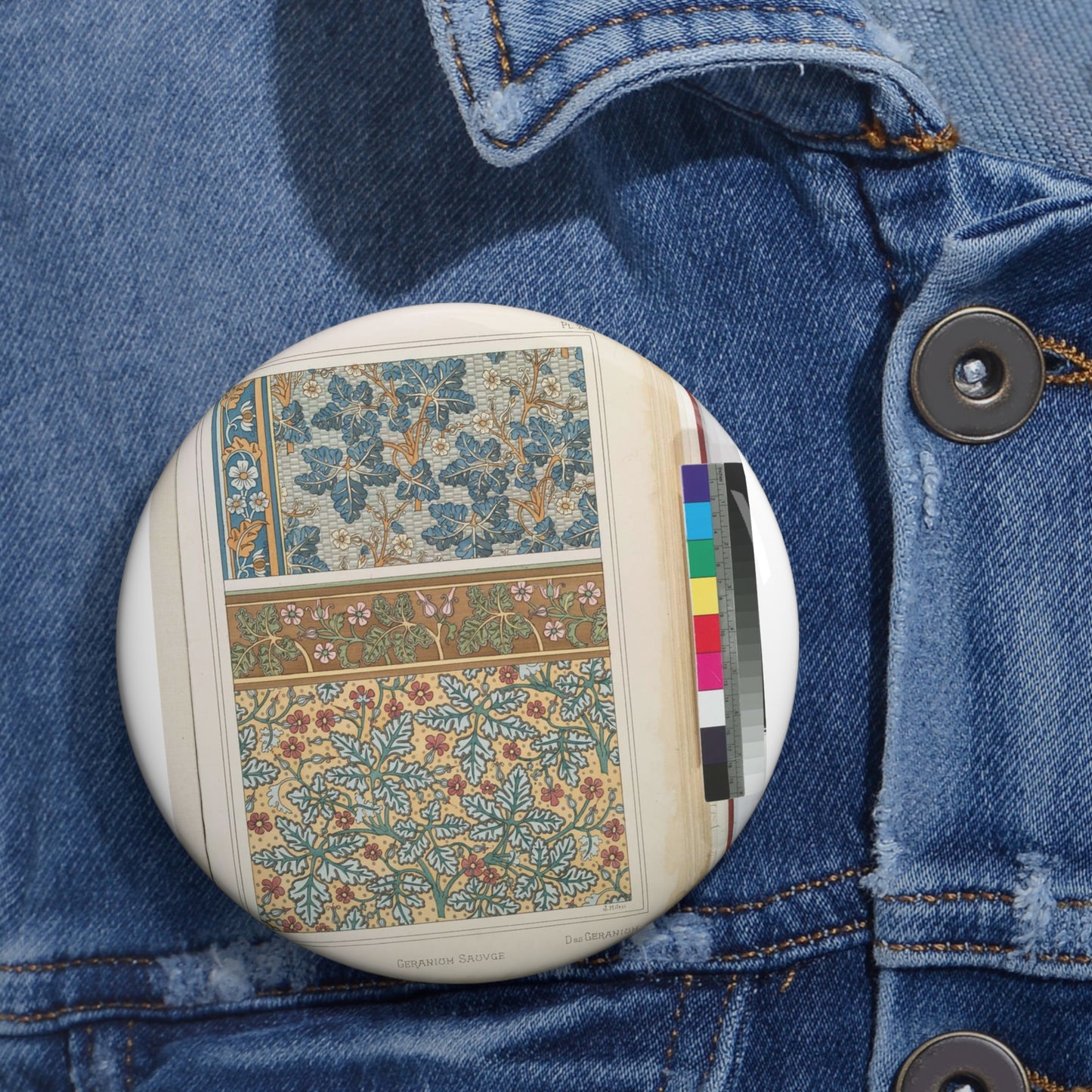 Eugene Grasset - Geranium sauvage, Art Nouveau Poster Pin Buttons with Crisp Design