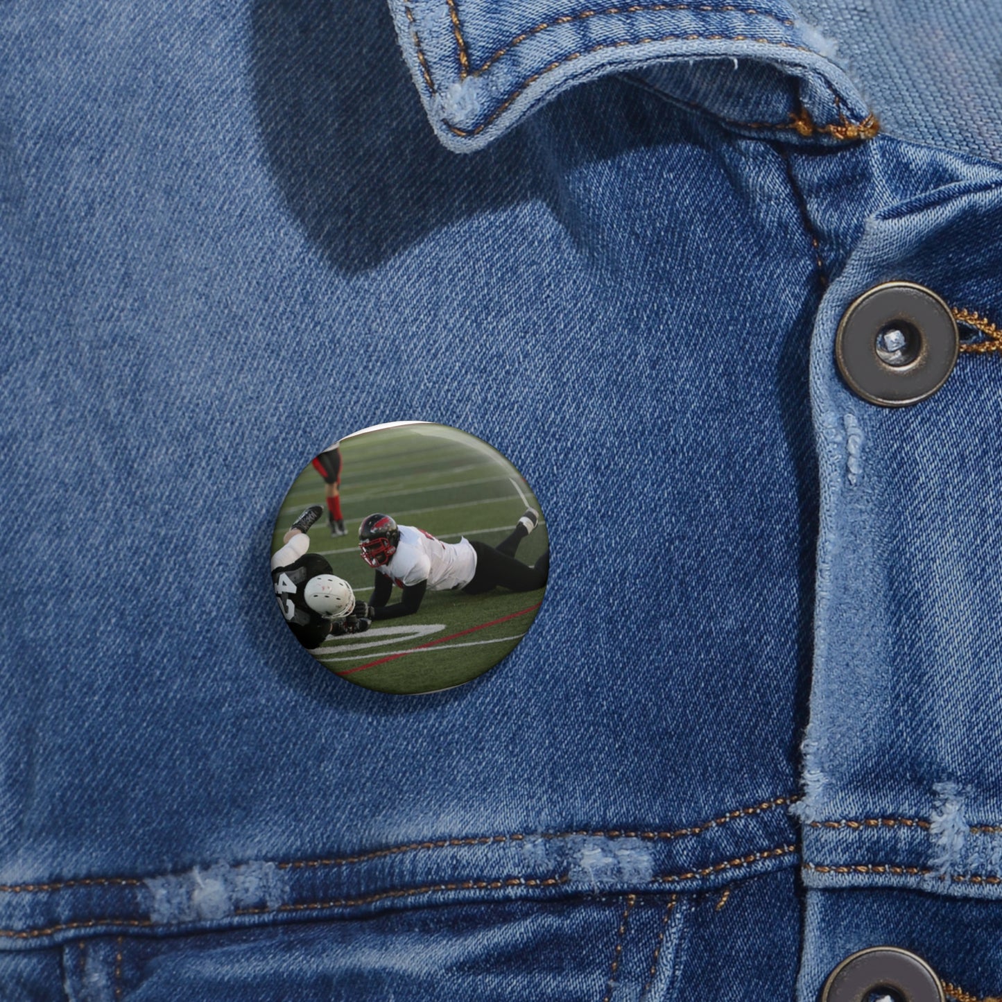 Fred Spencer, Falcons defensive lineman, trips up a Pin Buttons with Crisp Design