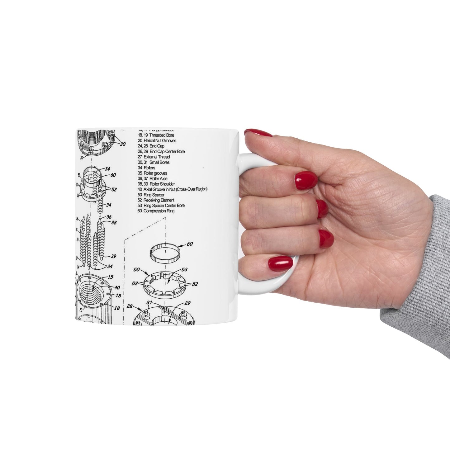 Patent drawing - Cage-less Recirculating Roller Screw Public domain image Beautiful Novelty Ceramic Coffee Mug 11oz