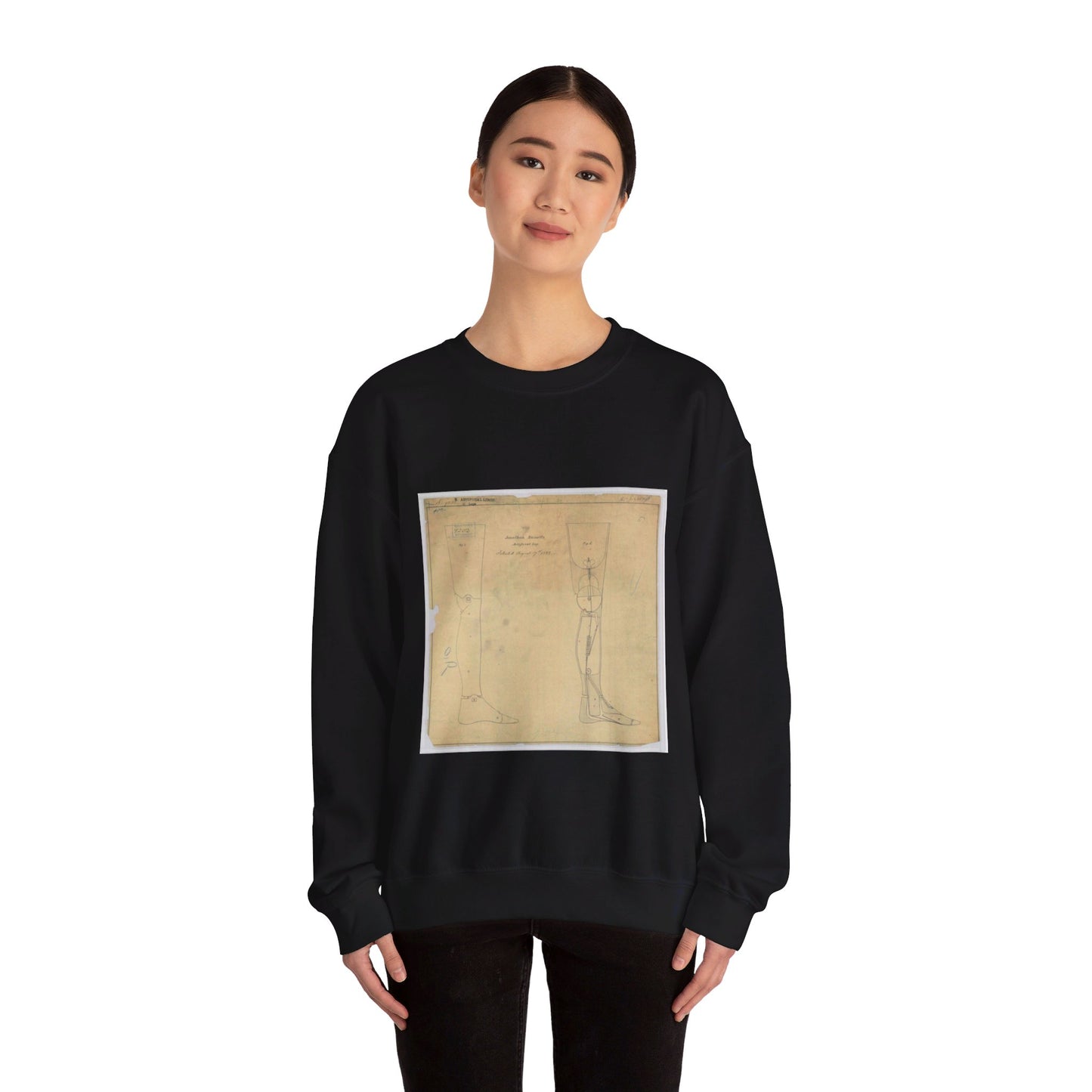 Patent drawing - for Jonathan Russell's Artificial Leg Public domain image Black Heavy Blend Adult Crew Neck SweatShirt