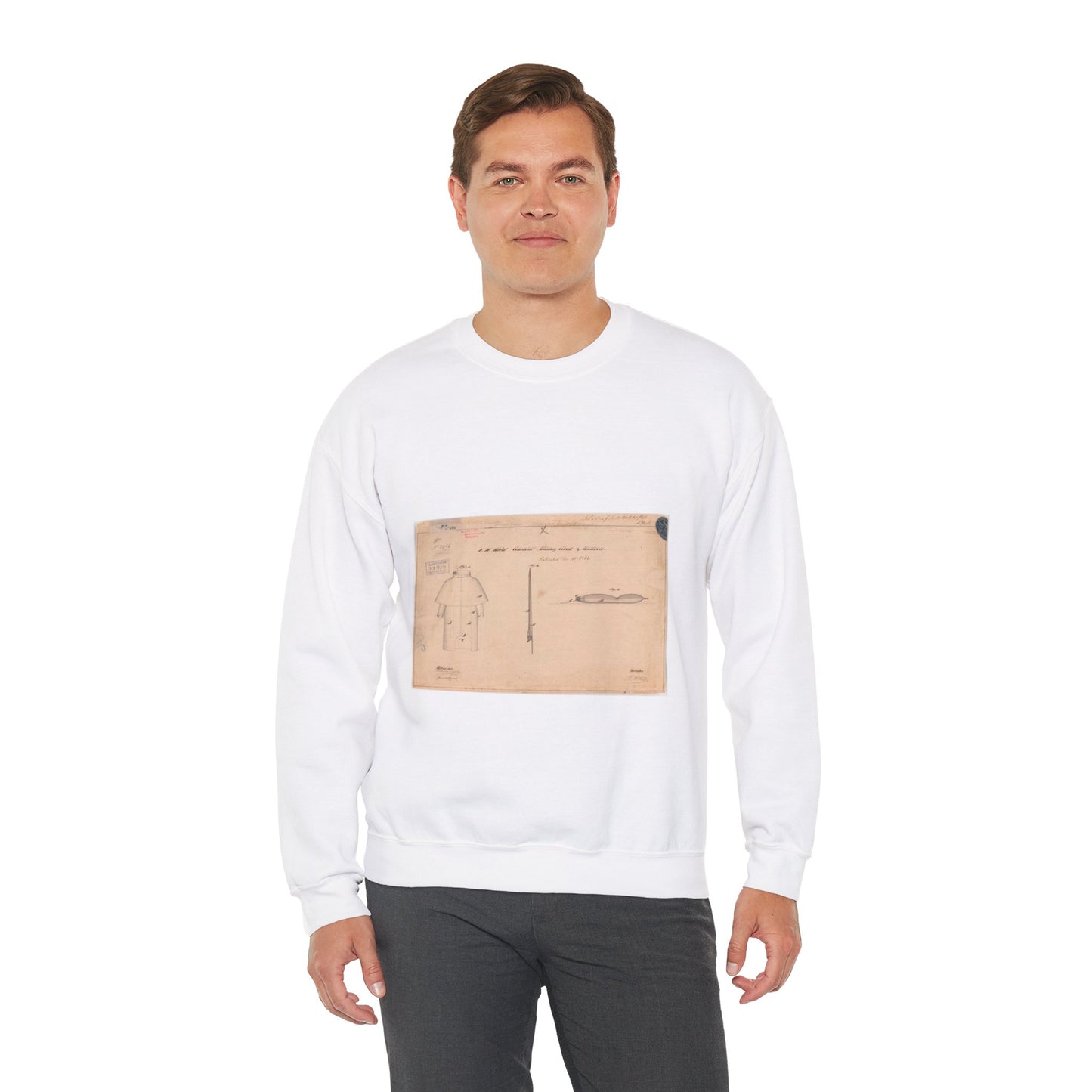 Patent drawing - Drawing of Combined Military Cloak and Mattress Public domain image White Heavy Blend Adult Crew Neck SweatShirt