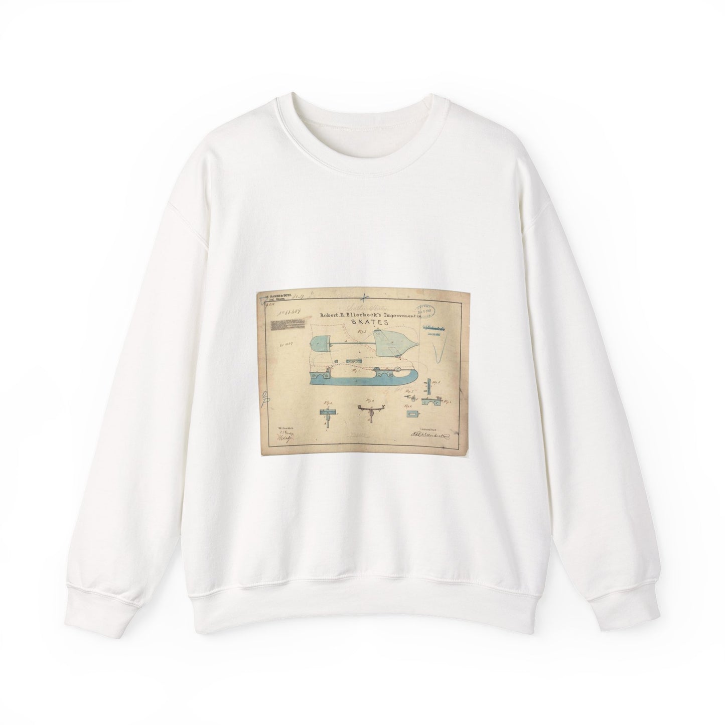 Patent drawing - Drawing of Improvement in Skates Public domain image White Heavy Blend Adult Crew Neck SweatShirt