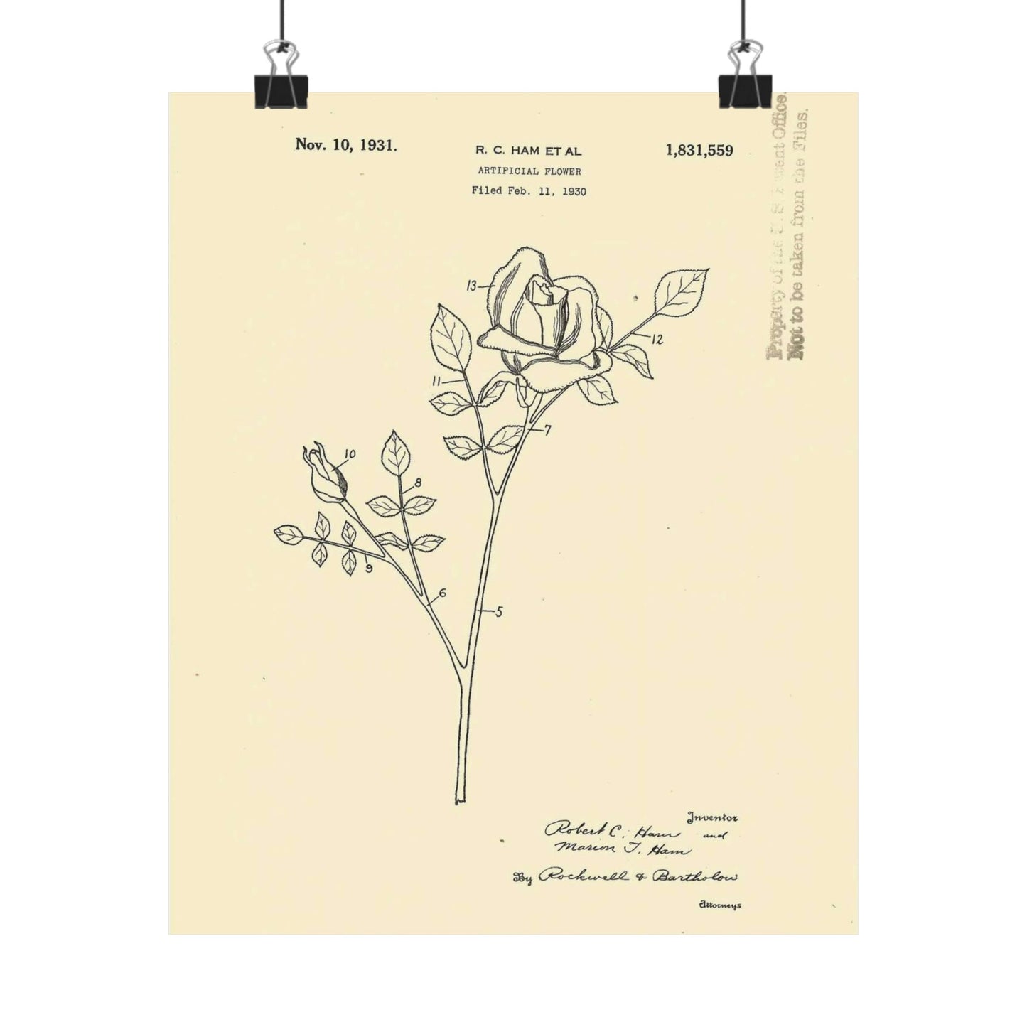 Patent Case File No. 1,831,559, Artificial Flower, Inventor(s)- Robert C. Ham and Marion T. Ham. - DPLA - 08745302078898b8870d70b04cb216a9 (page 5) High Quality Matte Wall Art Poster for Home, Office, Classroom