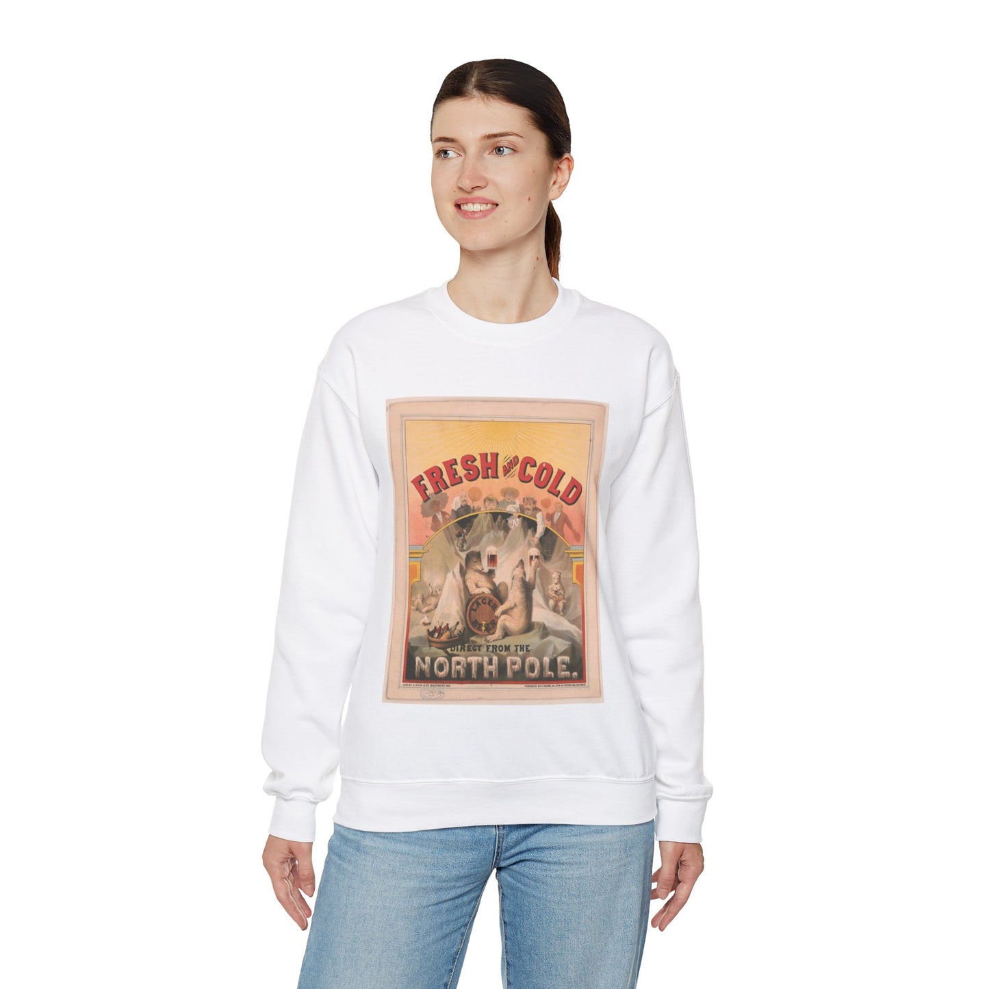 Fresh and cold--Lager beer direct from the North Pole / lith. by A. Hoen & Co. Baltimore, MD. White Heavy Blend Adult Crew Neck SweatShirt