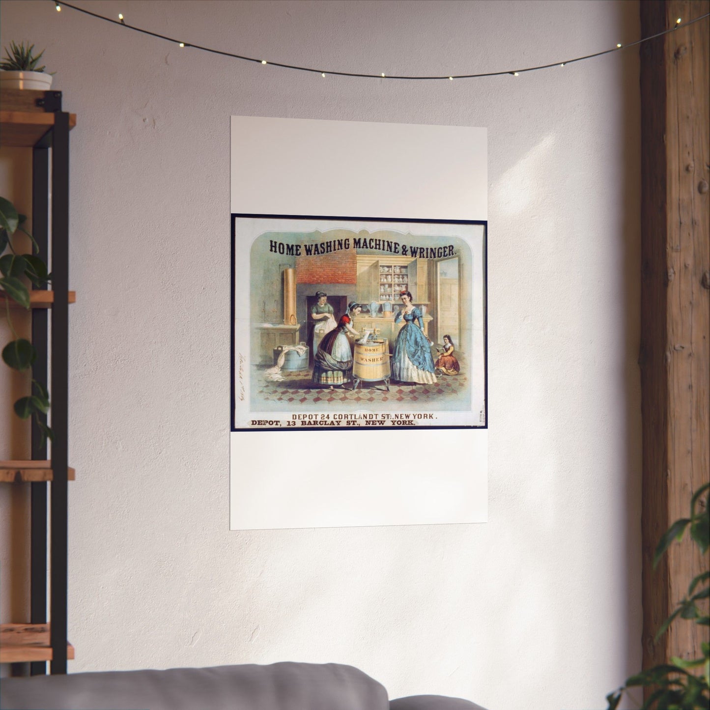 Home washing machine & wringer - A painting of women washing machines in a kitchen High Quality Matte Wall Art Poster for Home, Office, Classroom