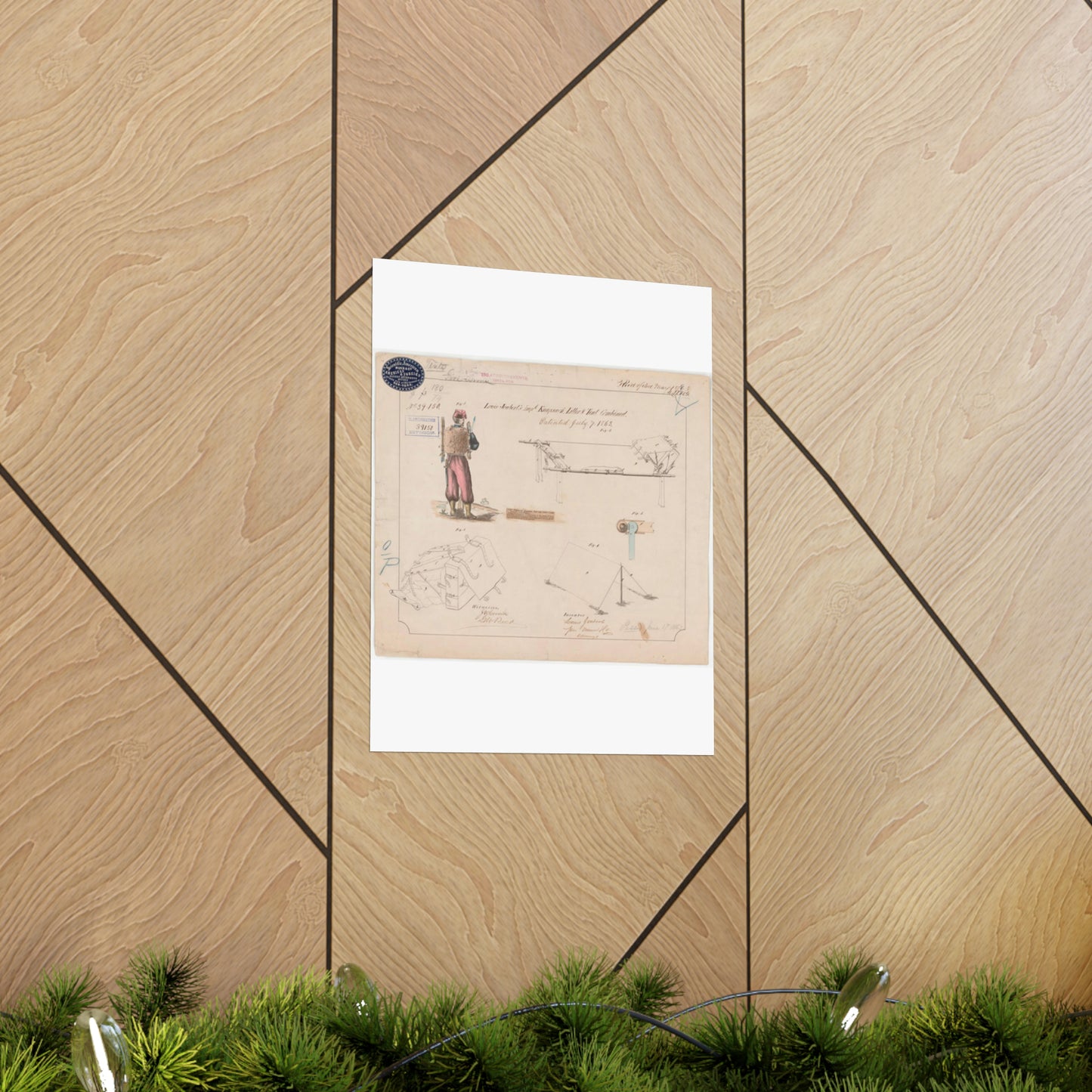 Patent drawing - Drawing of Improved Knapsack, Litter and Tent Combined Public domain image High Quality Matte Wall Art Poster for Home, Office, Classroom