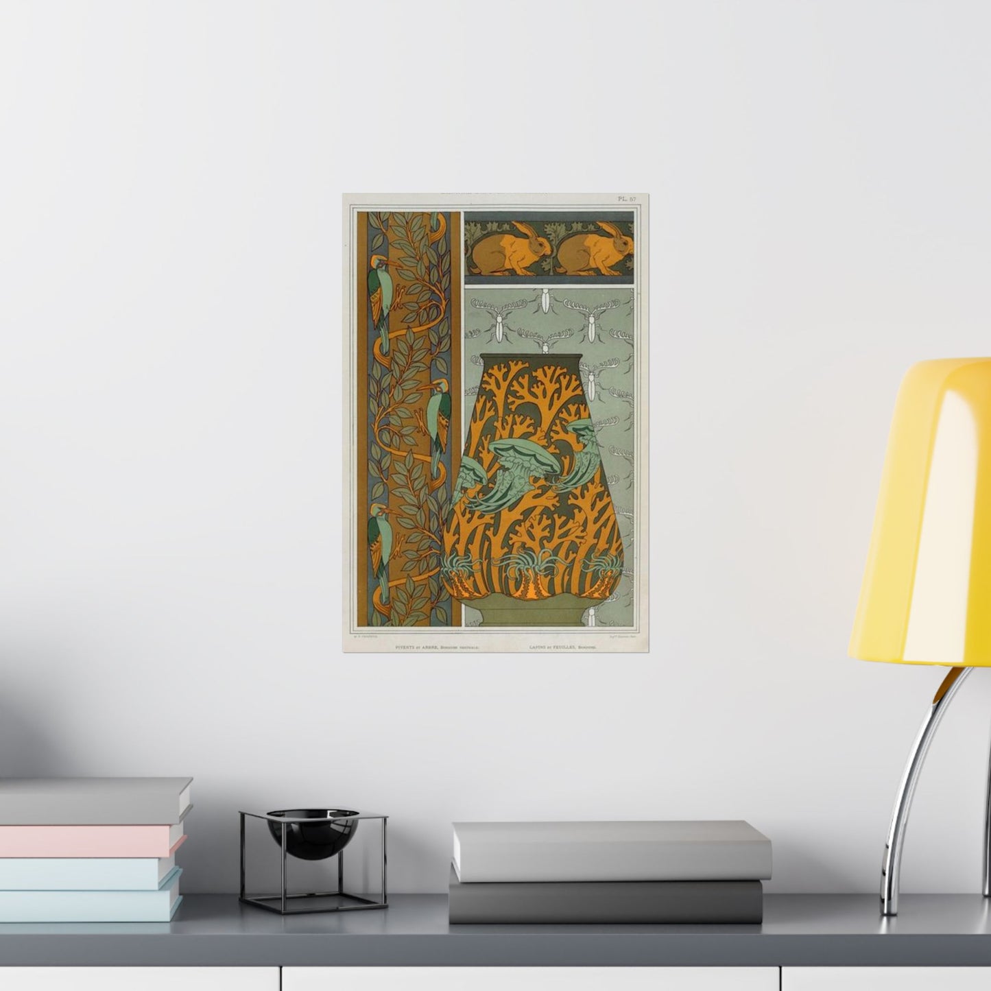 Piverts et arbre, bordure verticale. Lapins et feuilles, bordure. Méduses, anémones de mer et algues, vase. Insectes, jeu de fond. High Quality Matte Wall Art Poster for Home, Office, Classroom