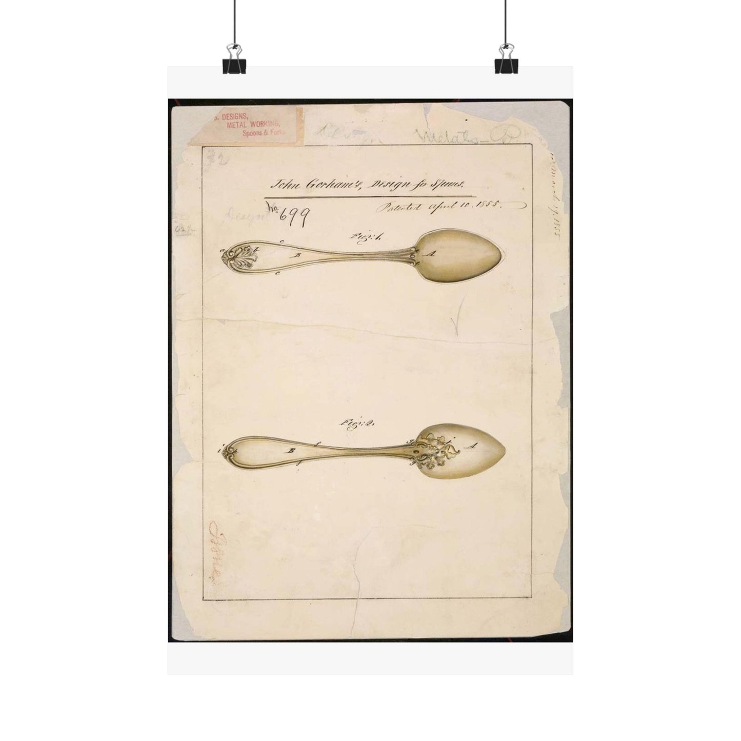 Patent drawing - Drawing of Design for Spoons Public domain image High Quality Matte Wall Art Poster for Home, Office, Classroom
