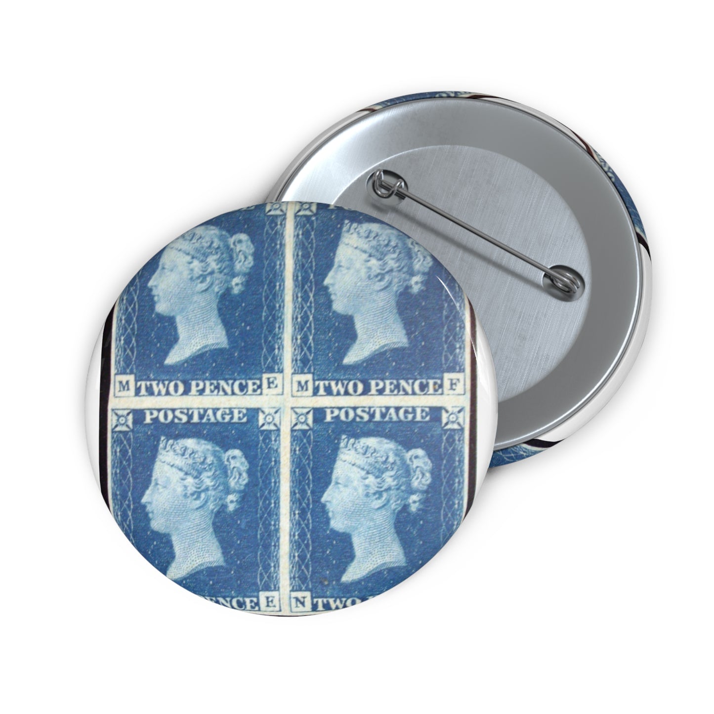 "Two Penny Blue" postage stamps Pin Buttons with Crisp Design