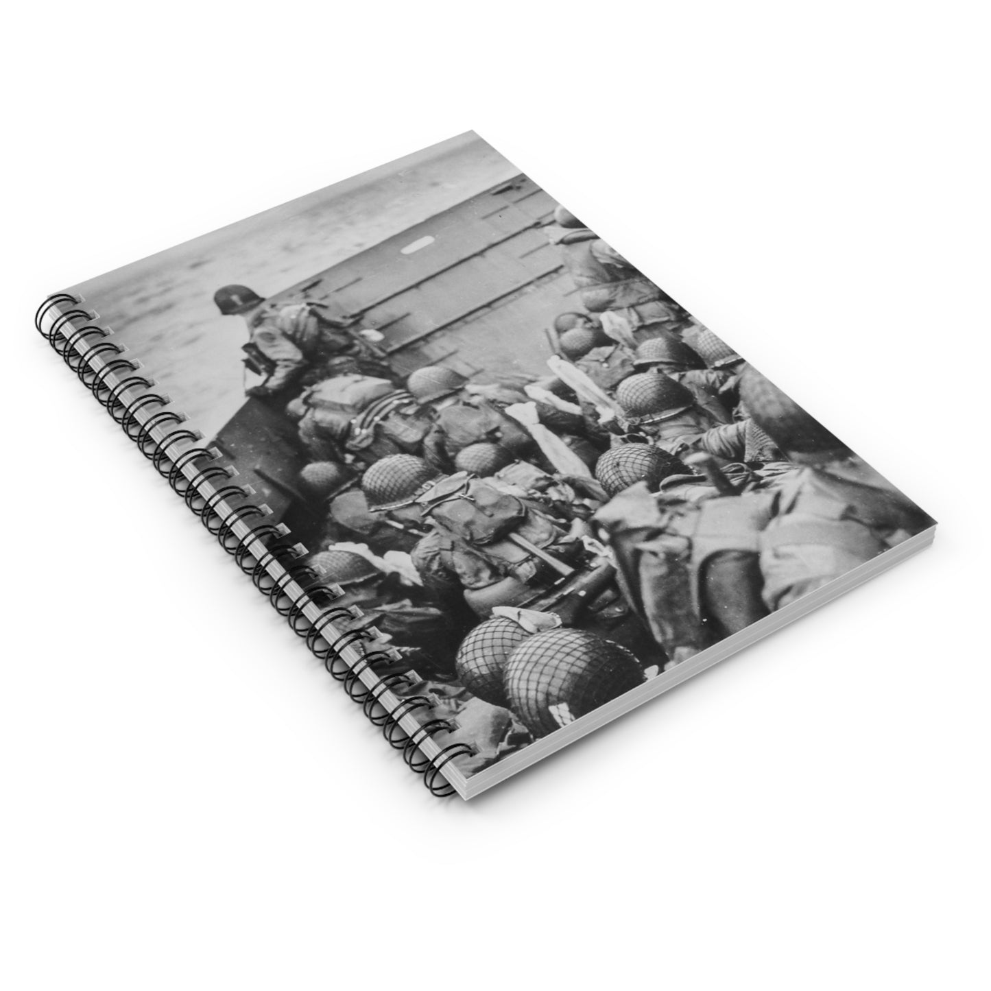 Photograph of Soldiers Crouching Behind the Bulwarks of a Coast Guard Landing Barge Spiral Bound Ruled Notebook with Printed Cover