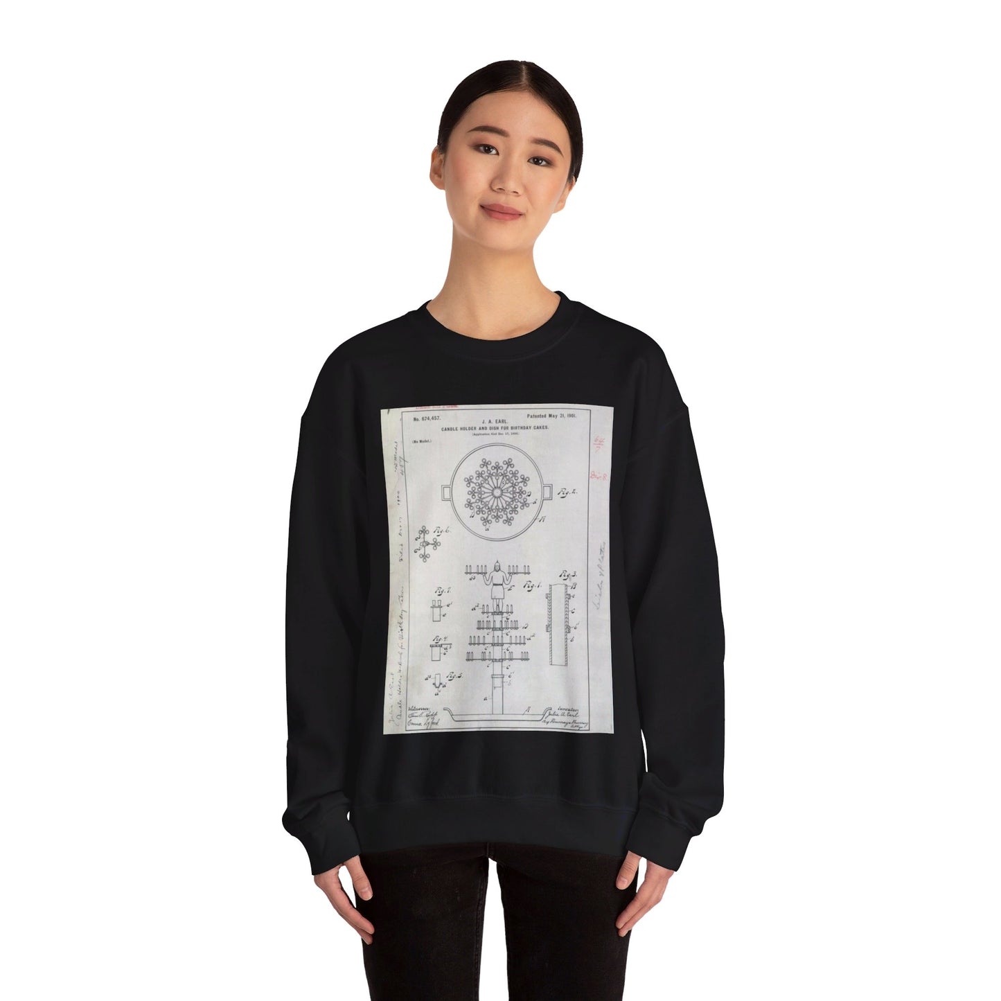 Patent drawing - for J. A. Earl's Candle Holder and Dish for Birthday Cakes Public domain image Black Heavy Blend Adult Crew Neck SweatShirt