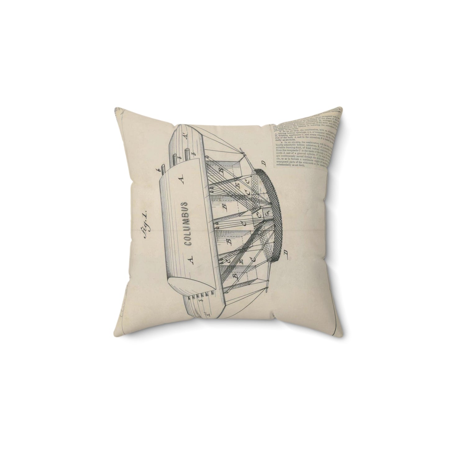 Patent drawing - for C. P. Fest's Air Ship Public domain image Decorative Accent Square Pillow