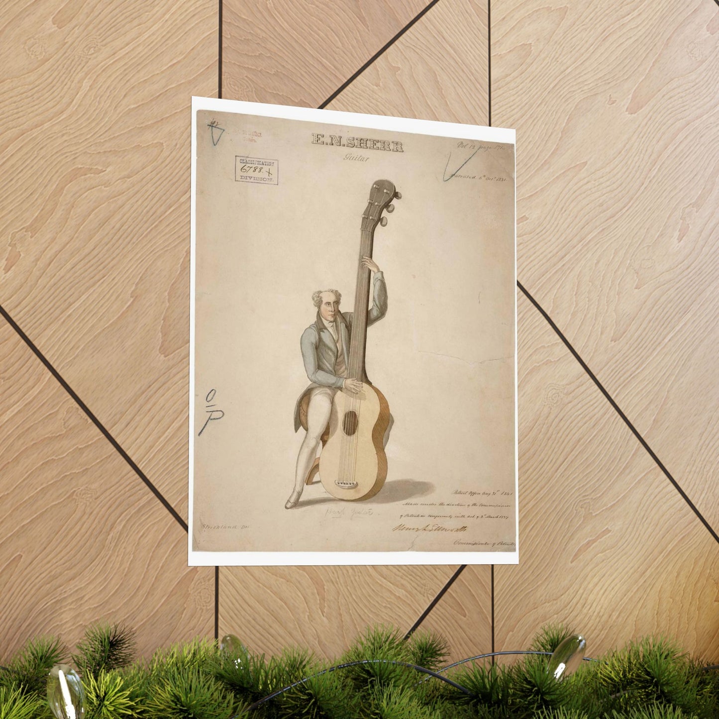 Patent drawing - Drawing of a Harp Guitar Public domain image High Quality Matte Wall Art Poster for Home, Office, Classroom