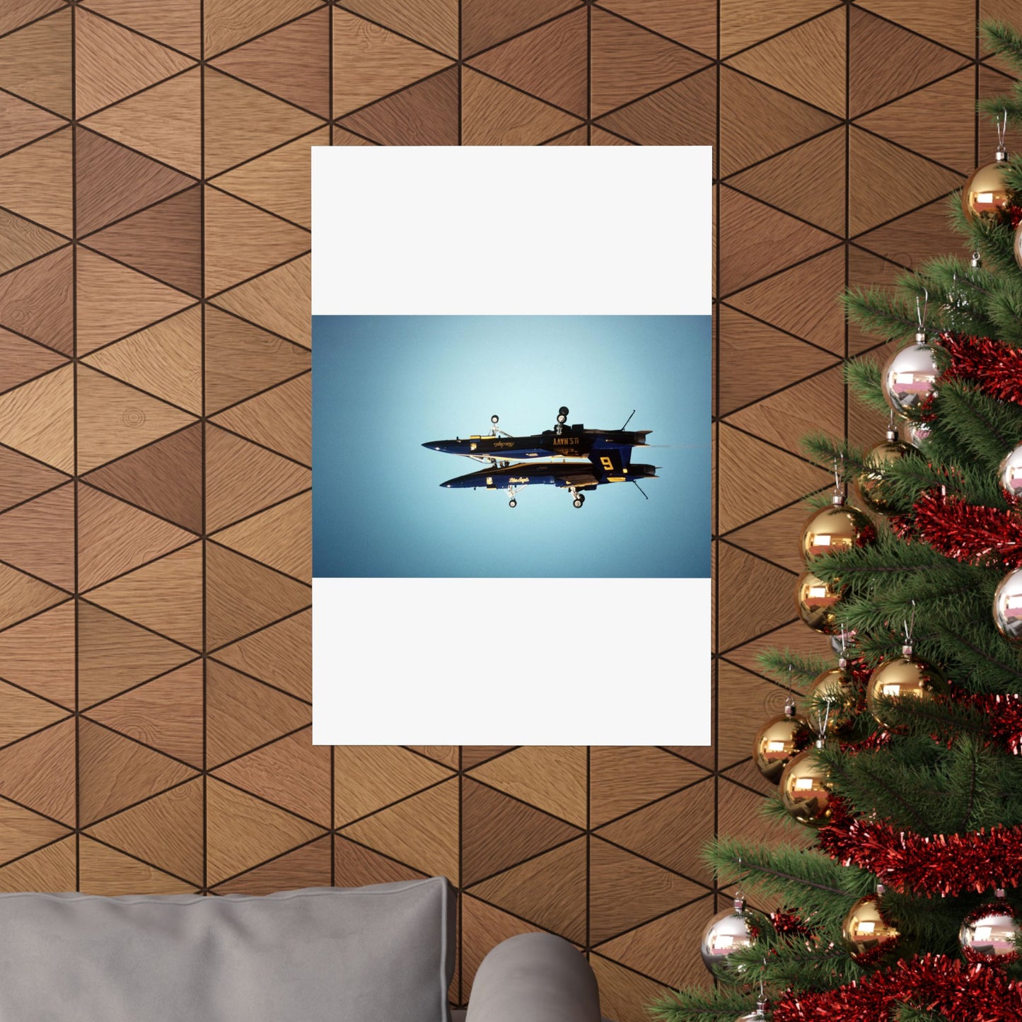 Two F/A-18A Hornet aircraft of the Blue Angels Flight Demonstration Squadron execute the Fortus maneuver during an air show High Quality Matte Wall Art Poster for Home, Office, Classroom