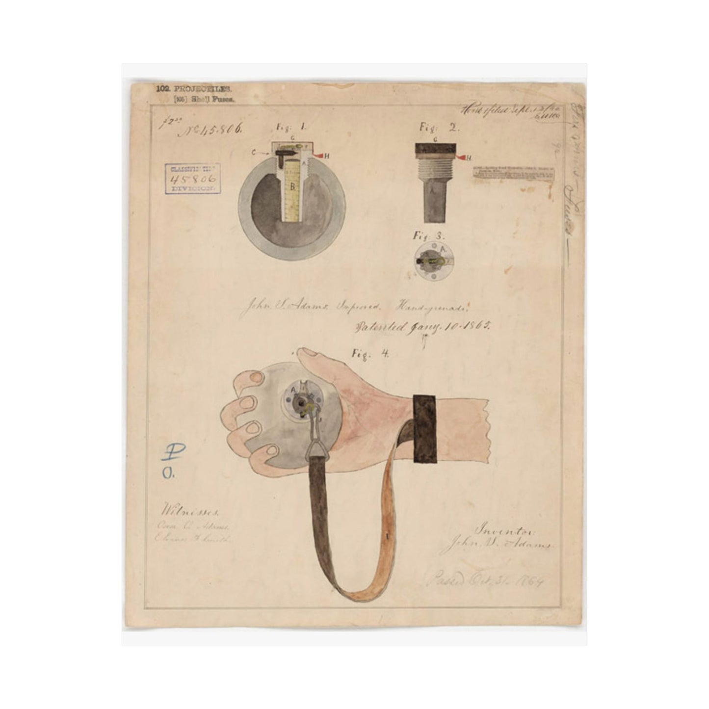 Patent drawing - Drawing of Improved Hand Grenade Public domain image High Quality Matte Wall Art Poster for Home, Office, Classroom