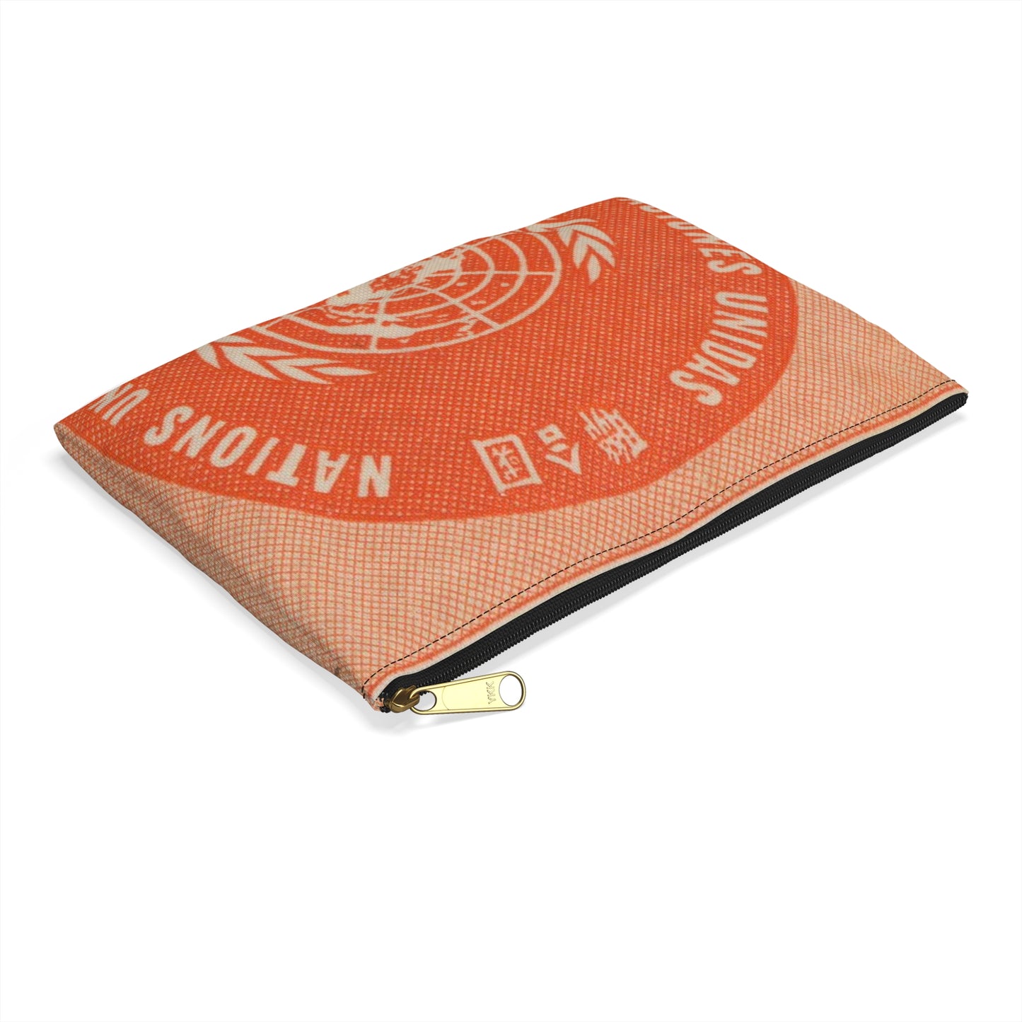 Frimärke ur Gösta Bodmans filatelistiska motivsamling, påbörjad 1950.Frimärke från Nations Unies 1958. Motiv av F. N.- märket. Large Organizer Pouch with Black Zipper