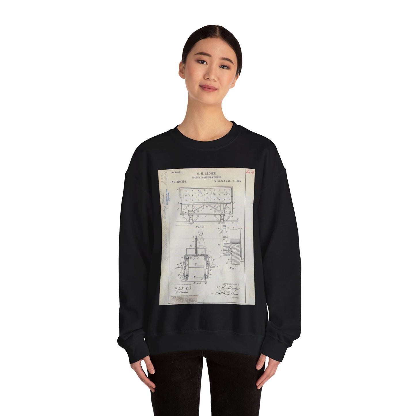 Patent Drawing of Engine - for C. H. Alcoke's Roller Coasting Vehicle Public domain image Black Heavy Blend Adult Crew Neck SweatShirt