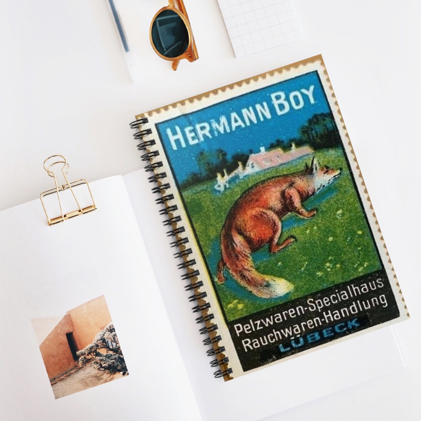 Hermann Boy, Pelzwaren-Specialhaus Lübeck (Reklamemarke, 1913) Spiral Bound Ruled Notebook with Printed Cover