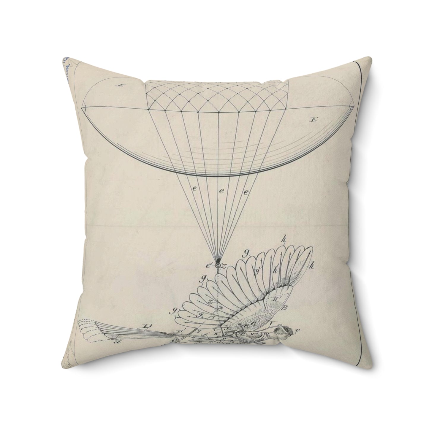 Patent drawing - for R. J. Spalding's Flying Machine Public domain image Decorative Accent Square Pillow