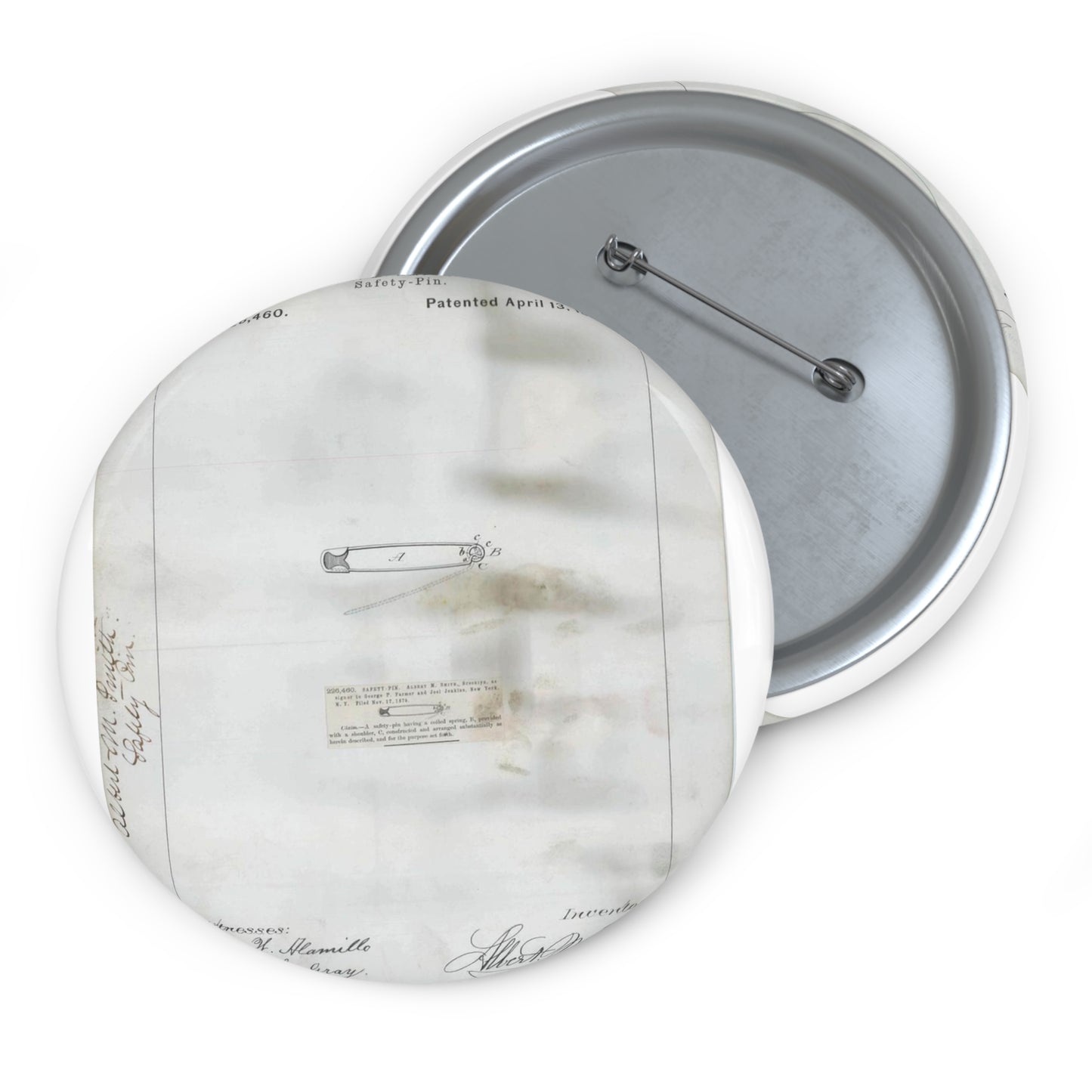 Patent drawing - for A. M. Smith's Safety Pin Public domain image Pin Buttons with Crisp Design