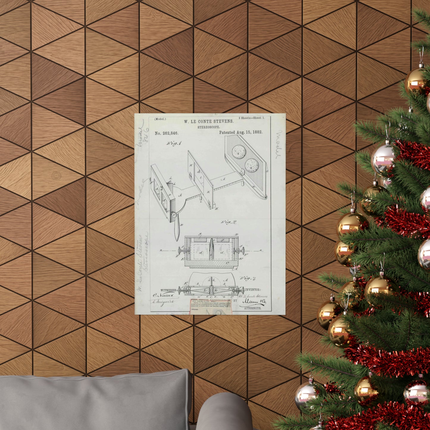 Patent drawing - for W. Le Conte Stevens' Stereoscope Public domain image High Quality Matte Wall Art Poster for Home, Office, Classroom