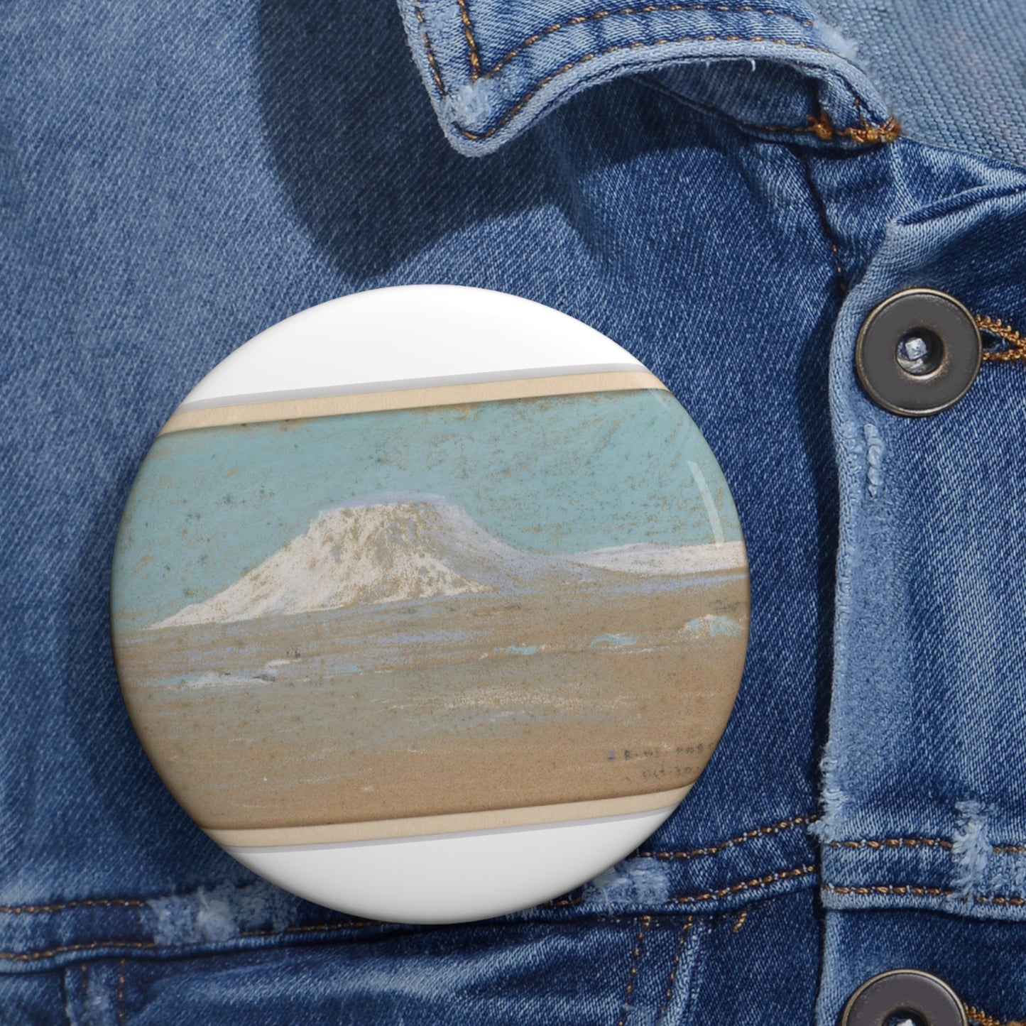 Sketch of a Mountain Rising from a Glacier Pin Buttons with Crisp Design